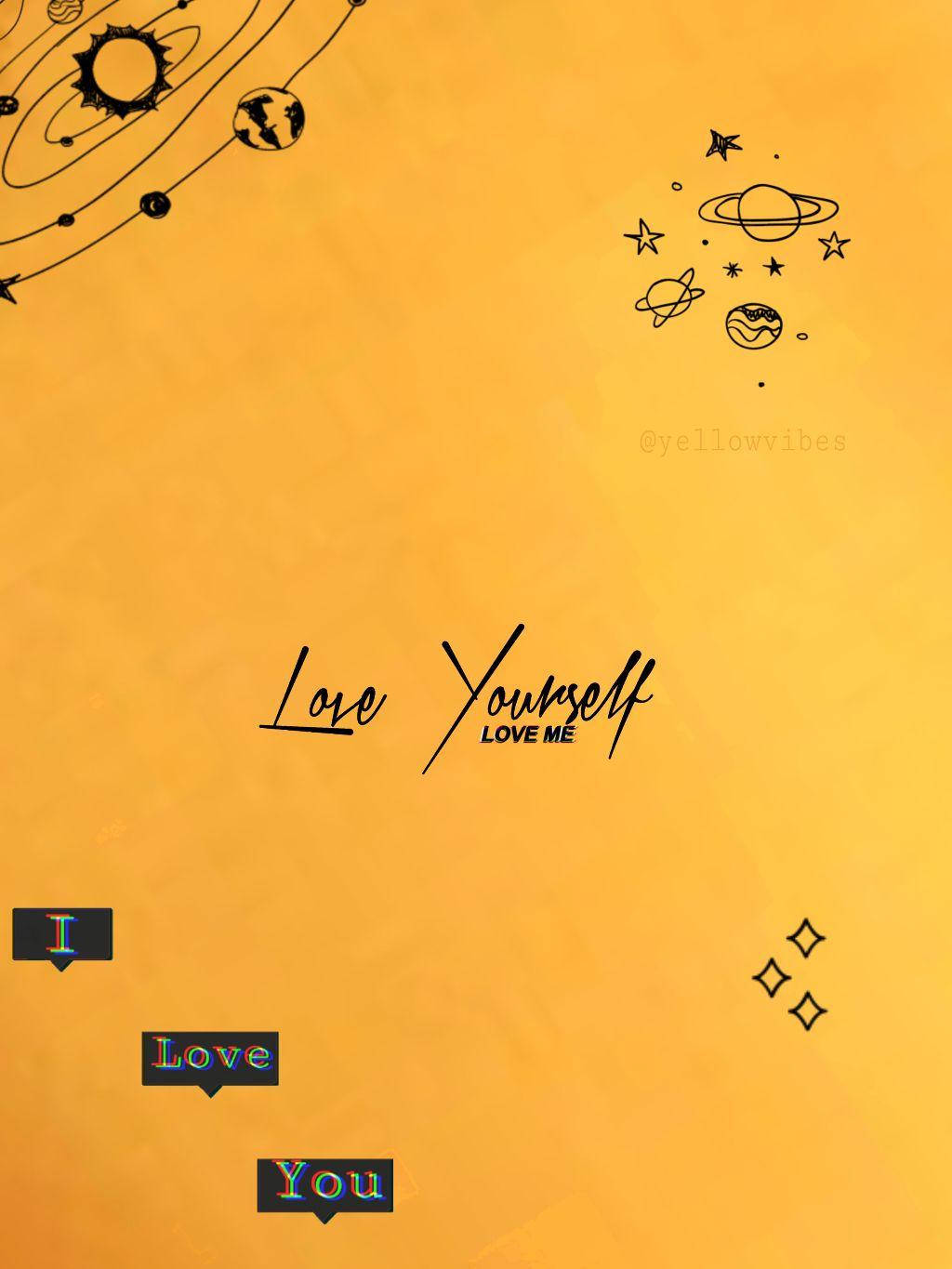 pastel yellow aesthetic, love yourself, black line drawings of planets stars, HD Phone Wallpaper