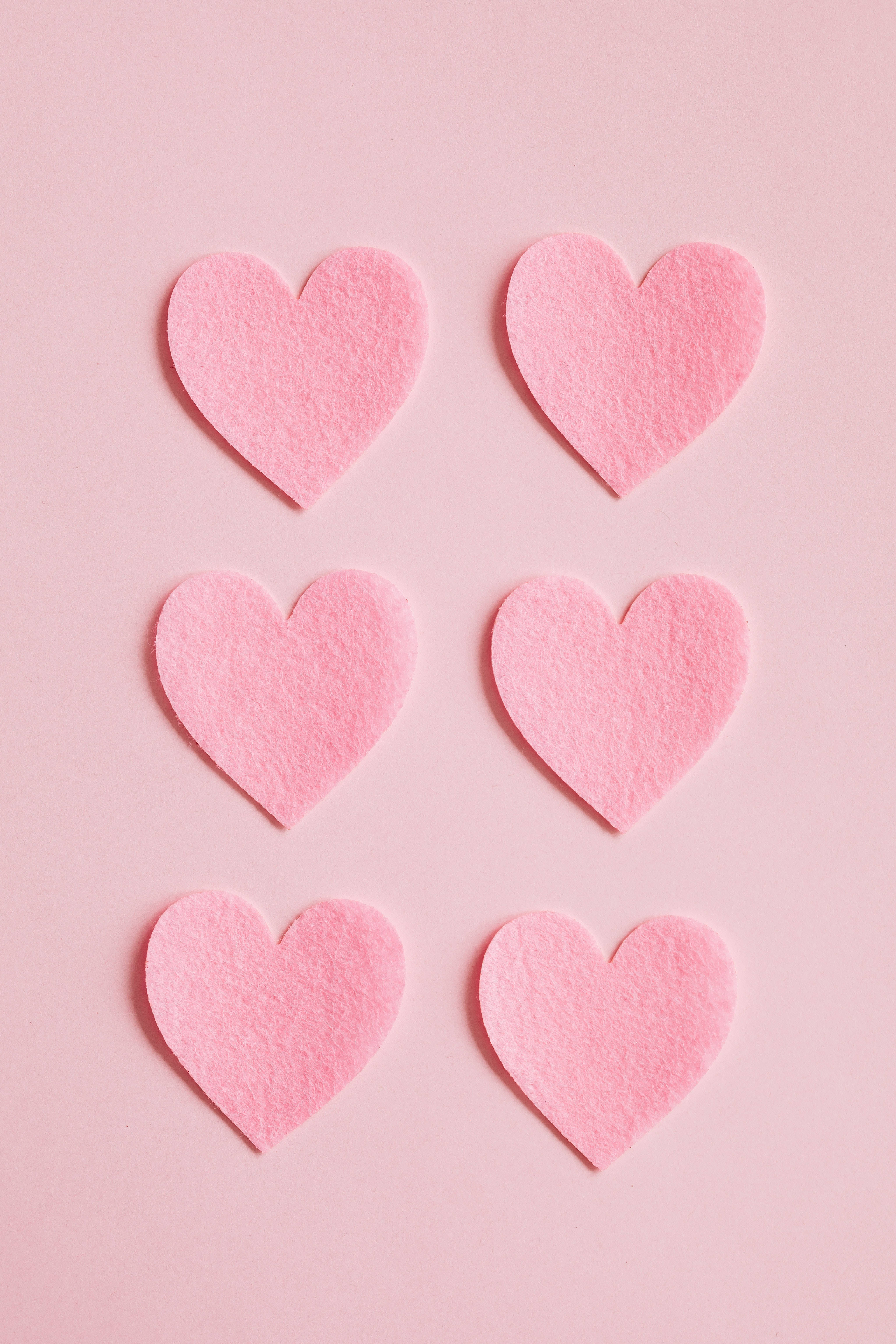 cute pastel aesthetic, heart cutouts, soft pink felt hearts, 5K Phone Wallpaper