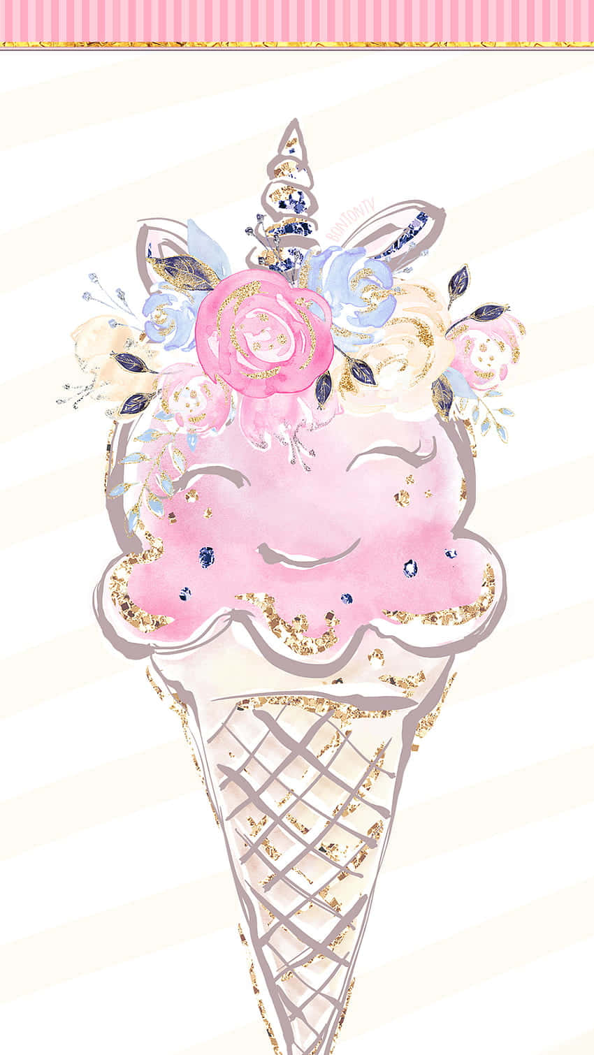 pink ice cream cone, smiling face, unicorn horn, HD Phone Wallpaper