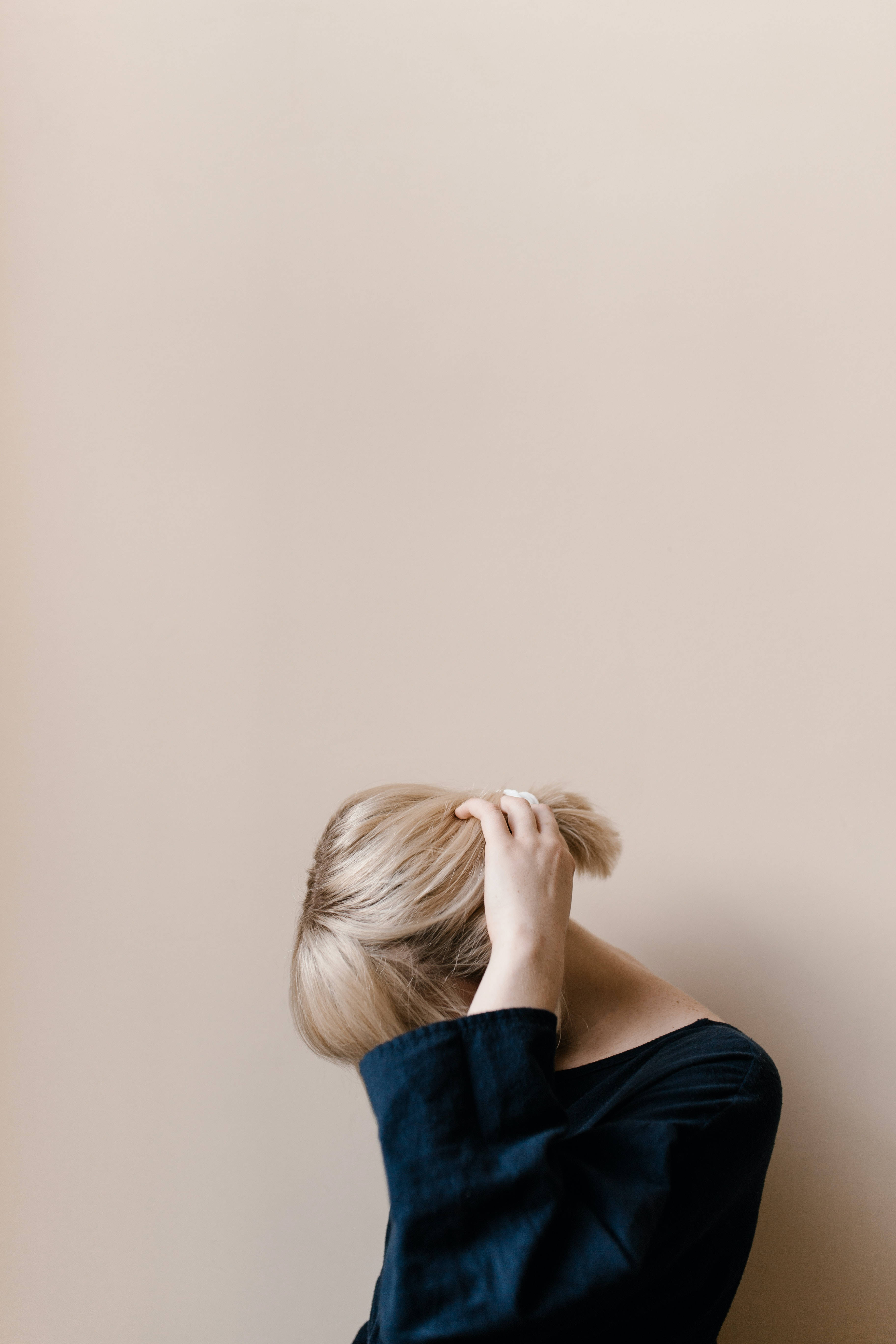 cute pastel aesthetic, blonde hair, plain beige wall, 5K Phone Wallpaper