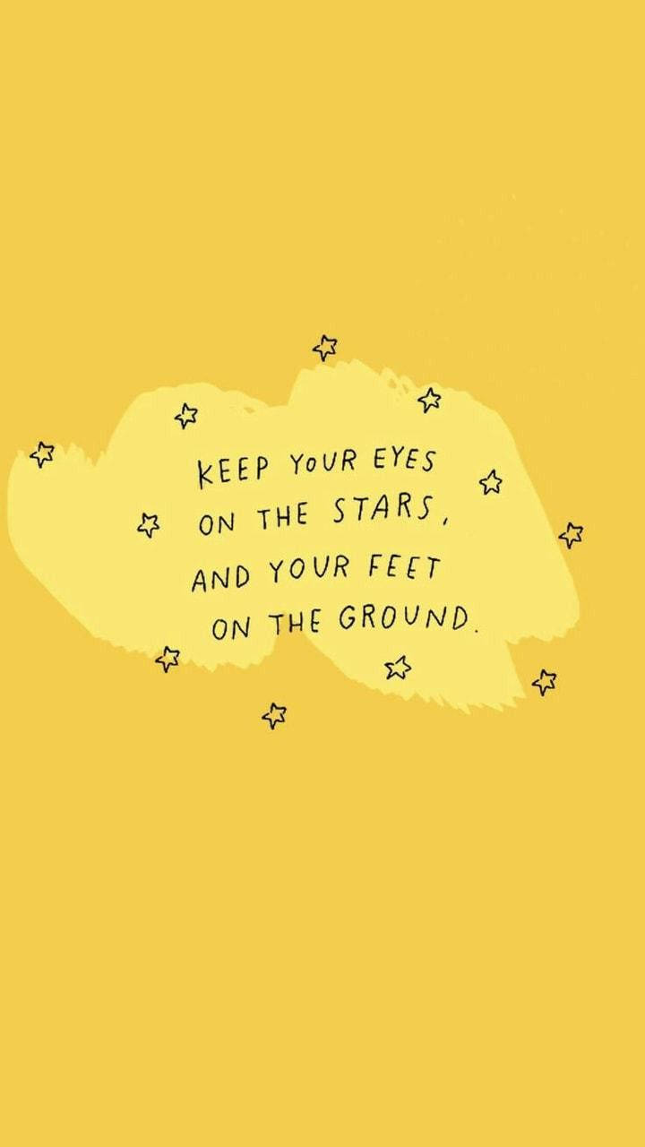 Eyes On Stars, cute pastel yellow aesthetic, handwritten quote, HD Phone Wallpaper