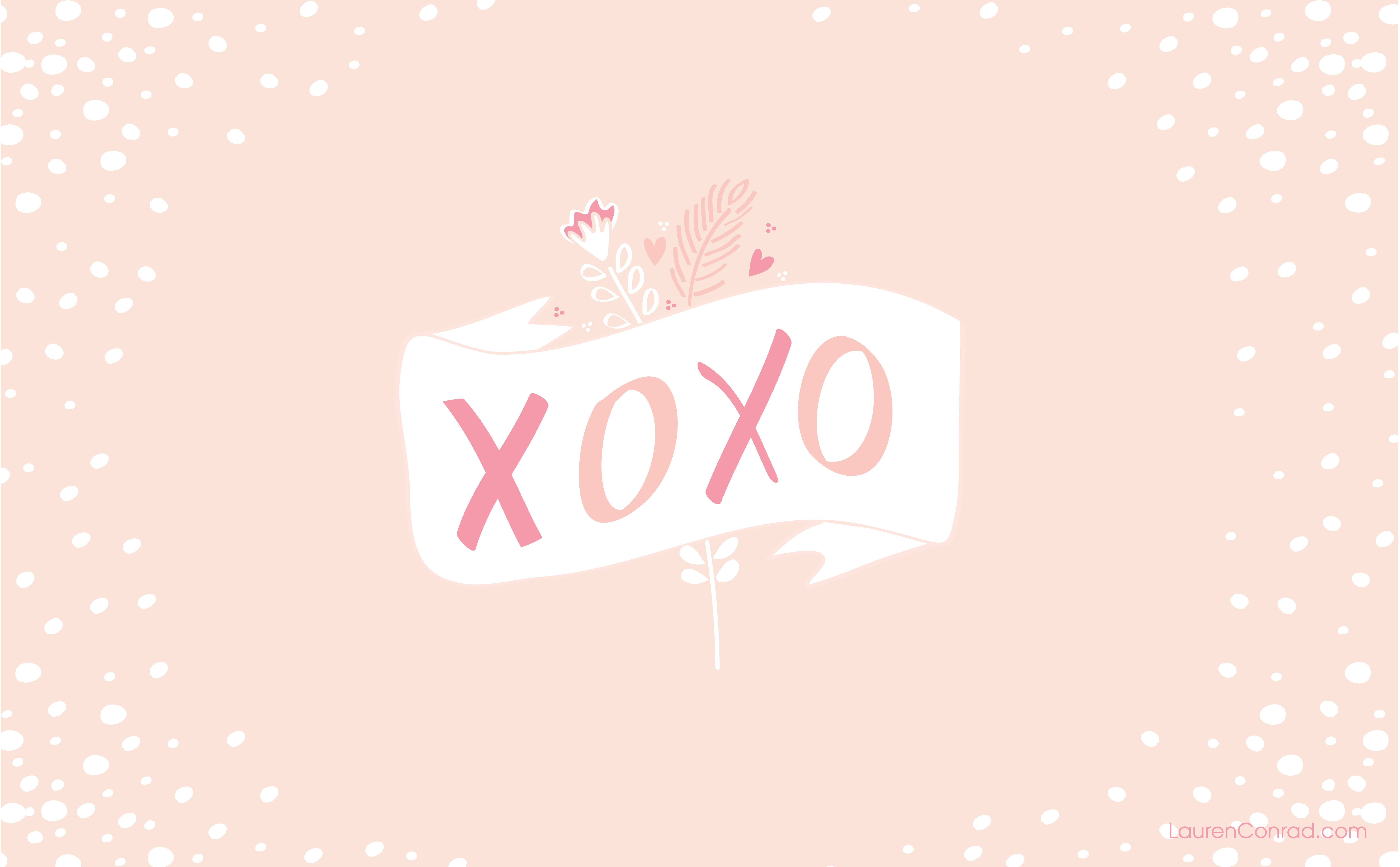 XOXO, soft pink banner, playful script, 8K Desktop Wallpaper