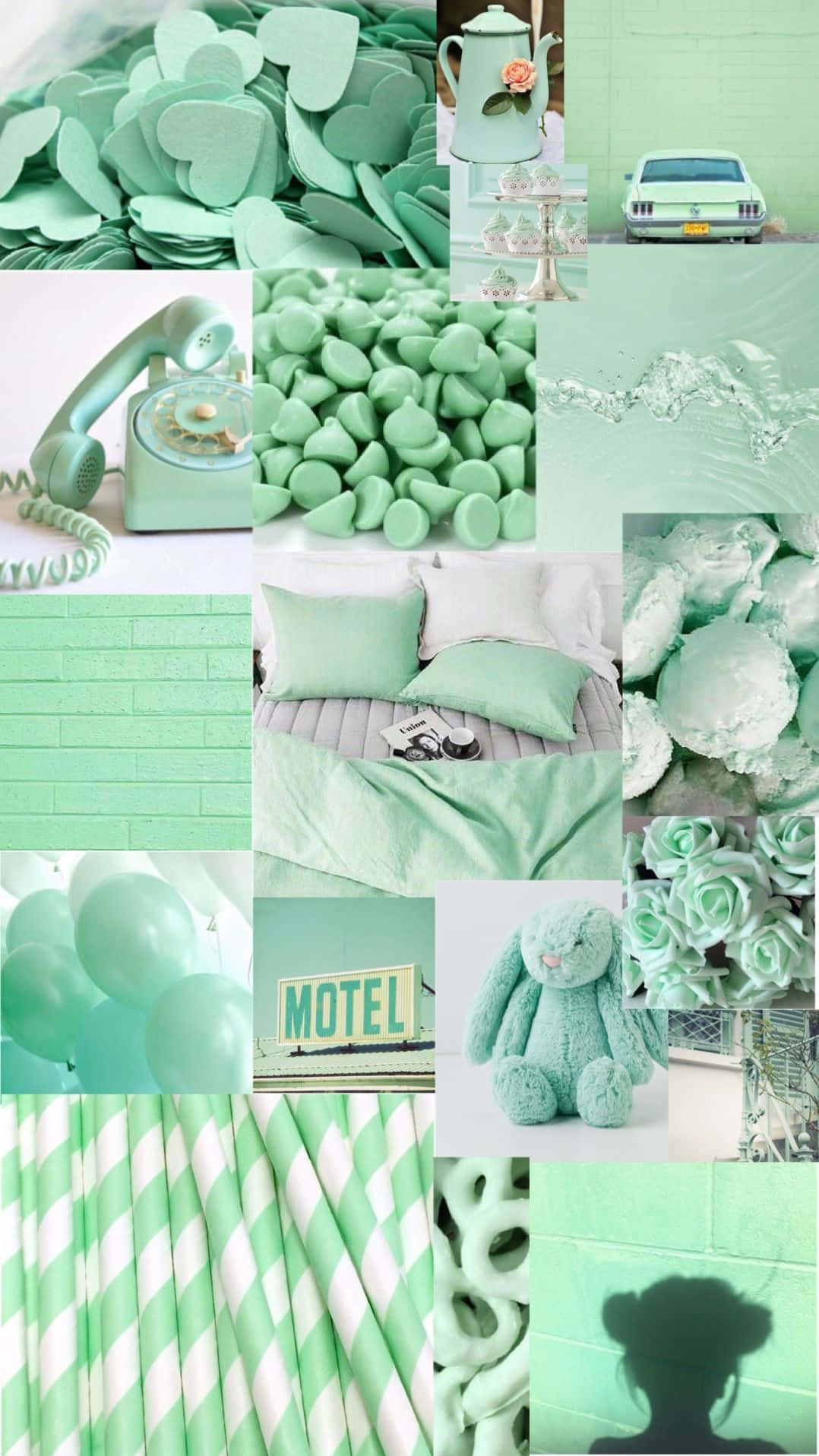 Cute Pastel Green, mint green, heart-shaped candies, HD Phone Wallpaper