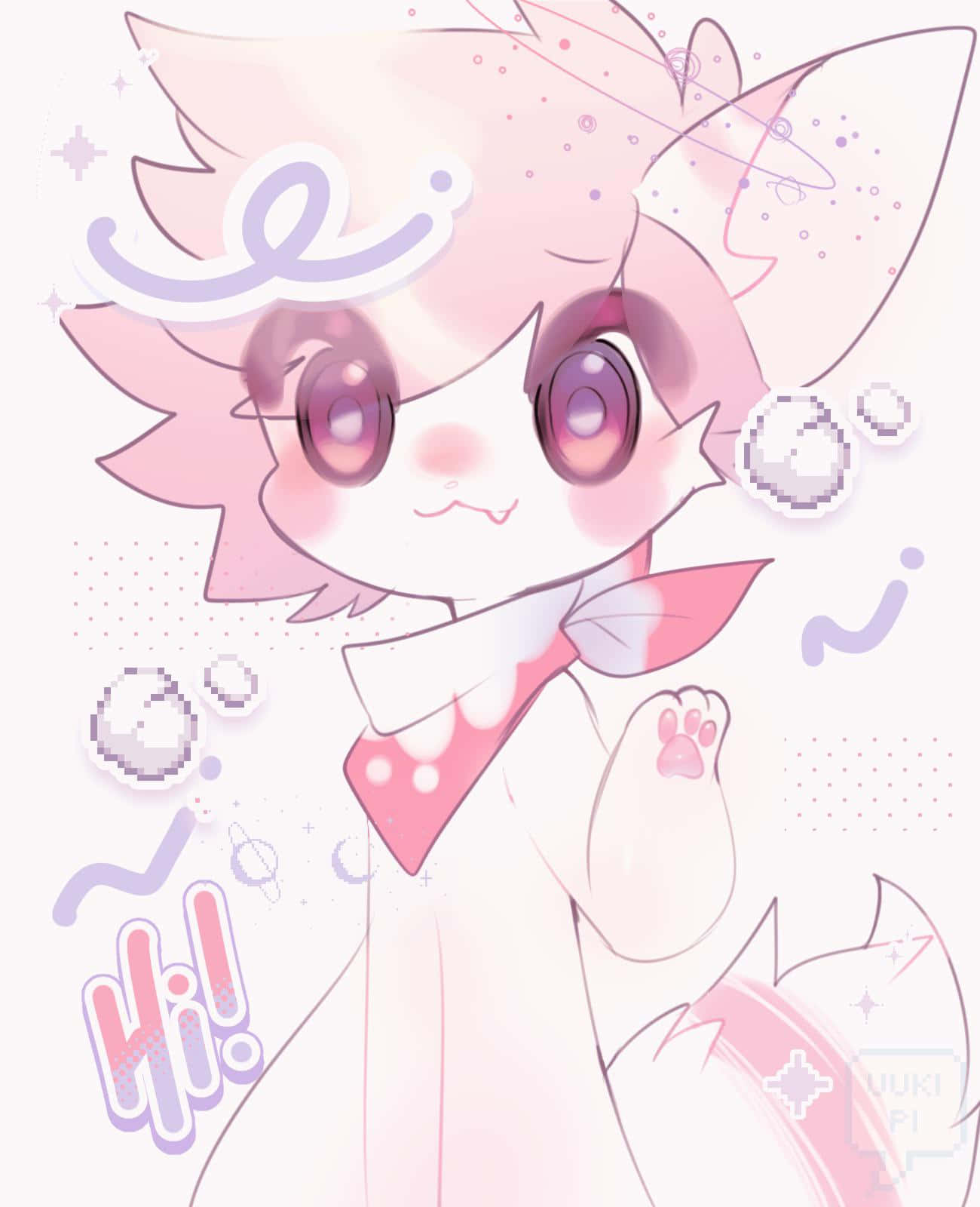 pink anime cat, sparkling eyes, soft pastel background, HD Phone Wallpaper