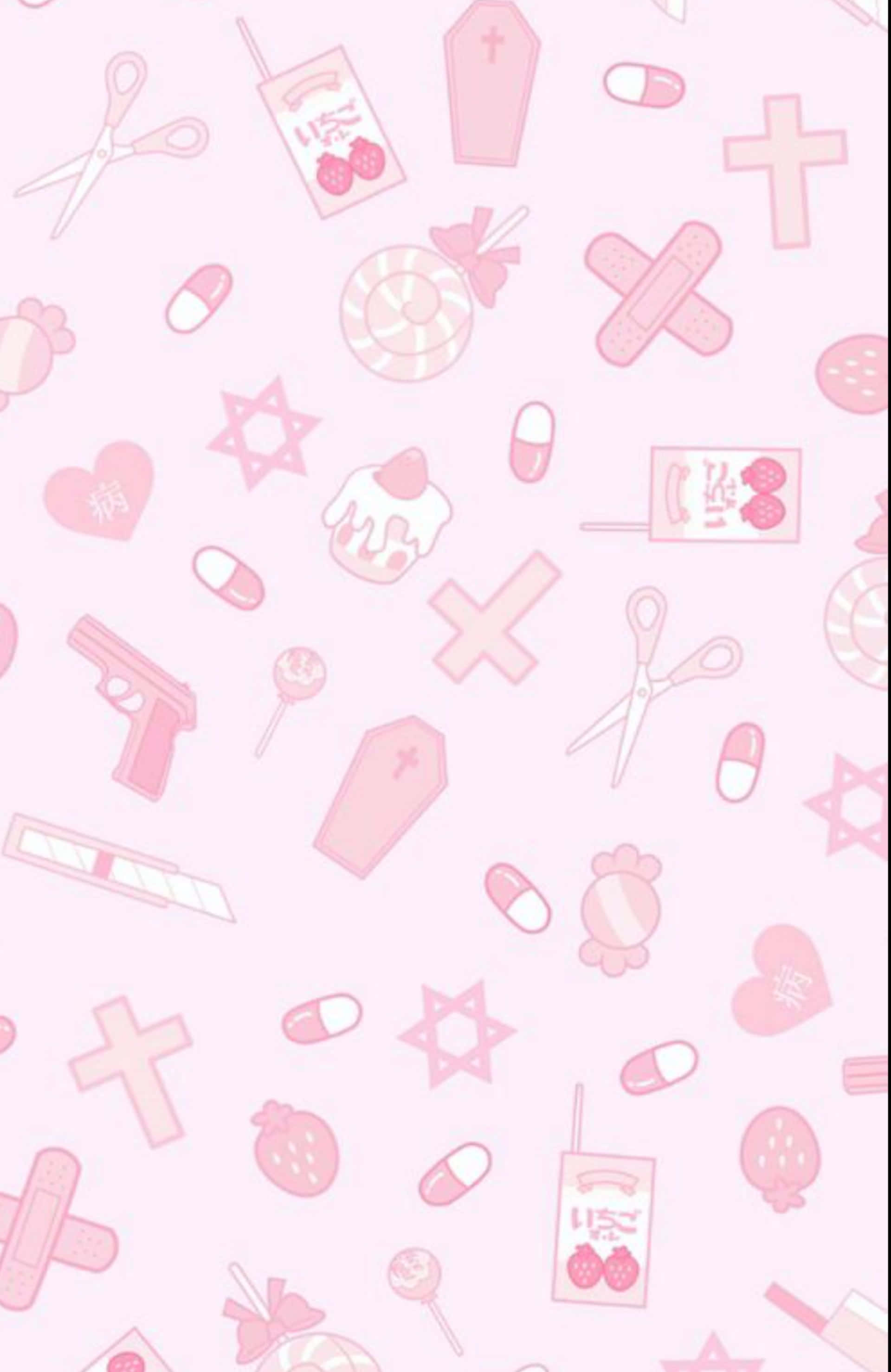 pastel pink aesthetic, scissors, candy crosses, 2K Phone Wallpaper
