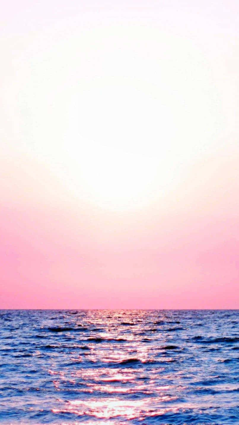pastel pink sunset, ocean, glowing pink sun, HD Phone Wallpaper