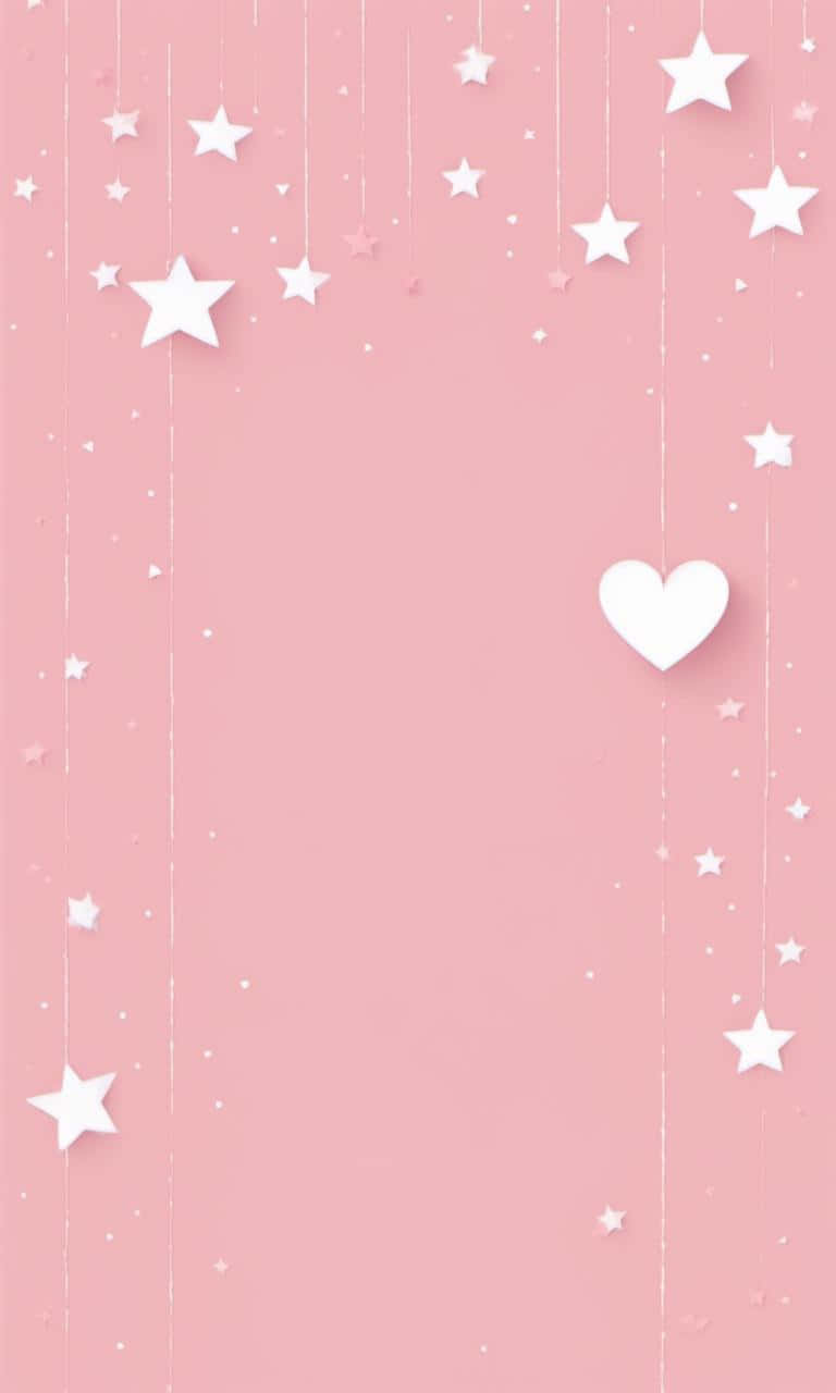 pastel pink stars, heart, white paper-cut stars, HD Phone Wallpaper