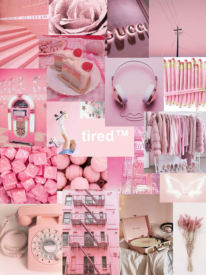 pastel pink aesthetic, rose cake headphones, pencils, SD Phone Wallpaper