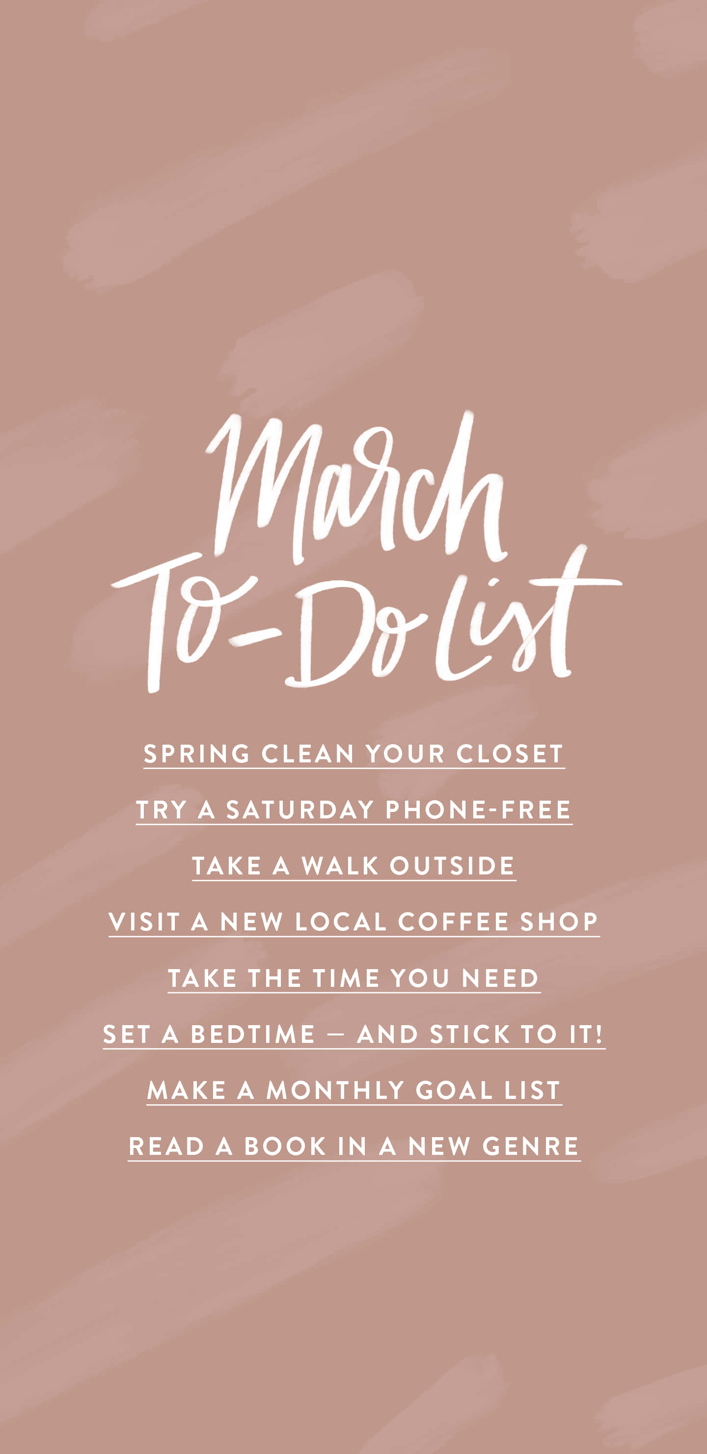 March To-Do List, soft pink textured background, white handwritten, 2K Phone Wallpaper