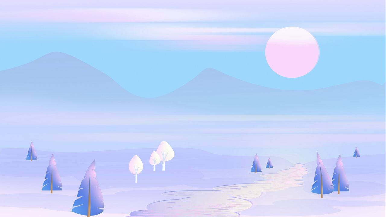 pastel landscape, winding path, snowy fields, HD Desktop Wallpaper