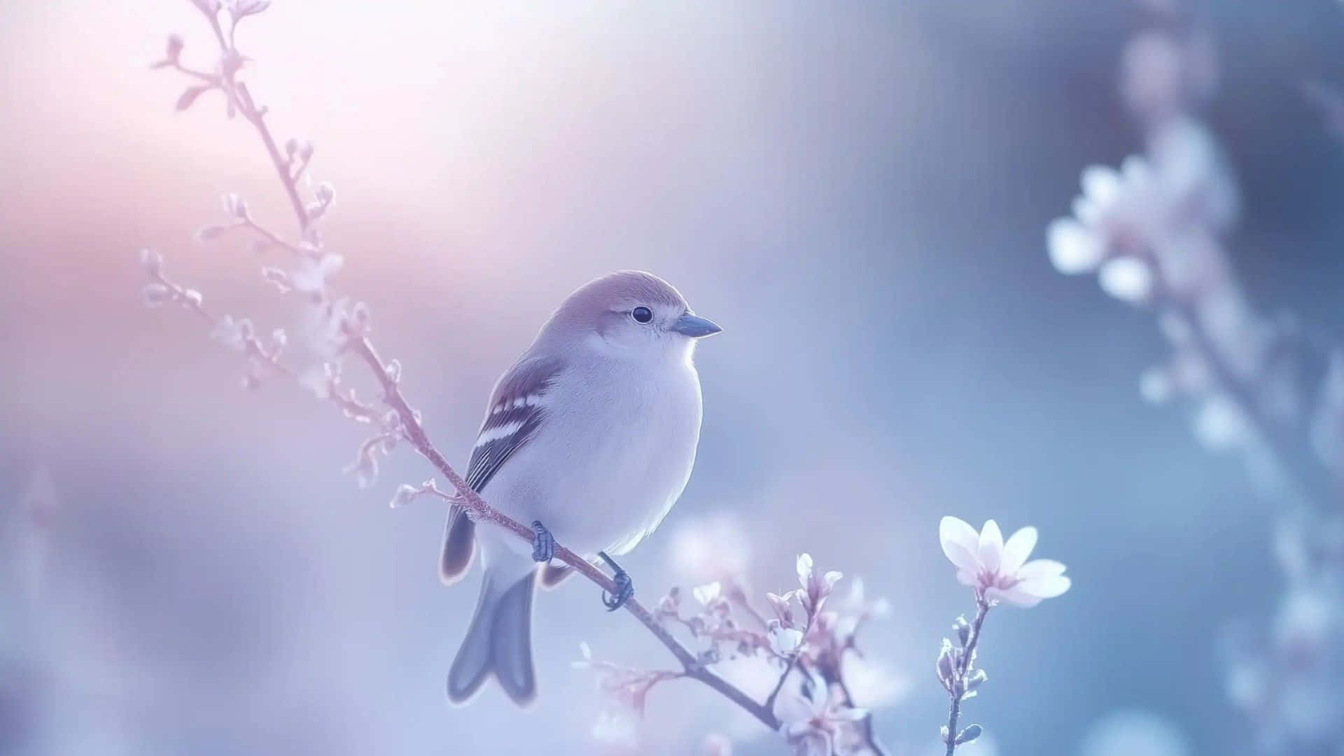 Cute Pastel Spring Bird, white underbelly, brown head, Full HD Desktop Wallpaper