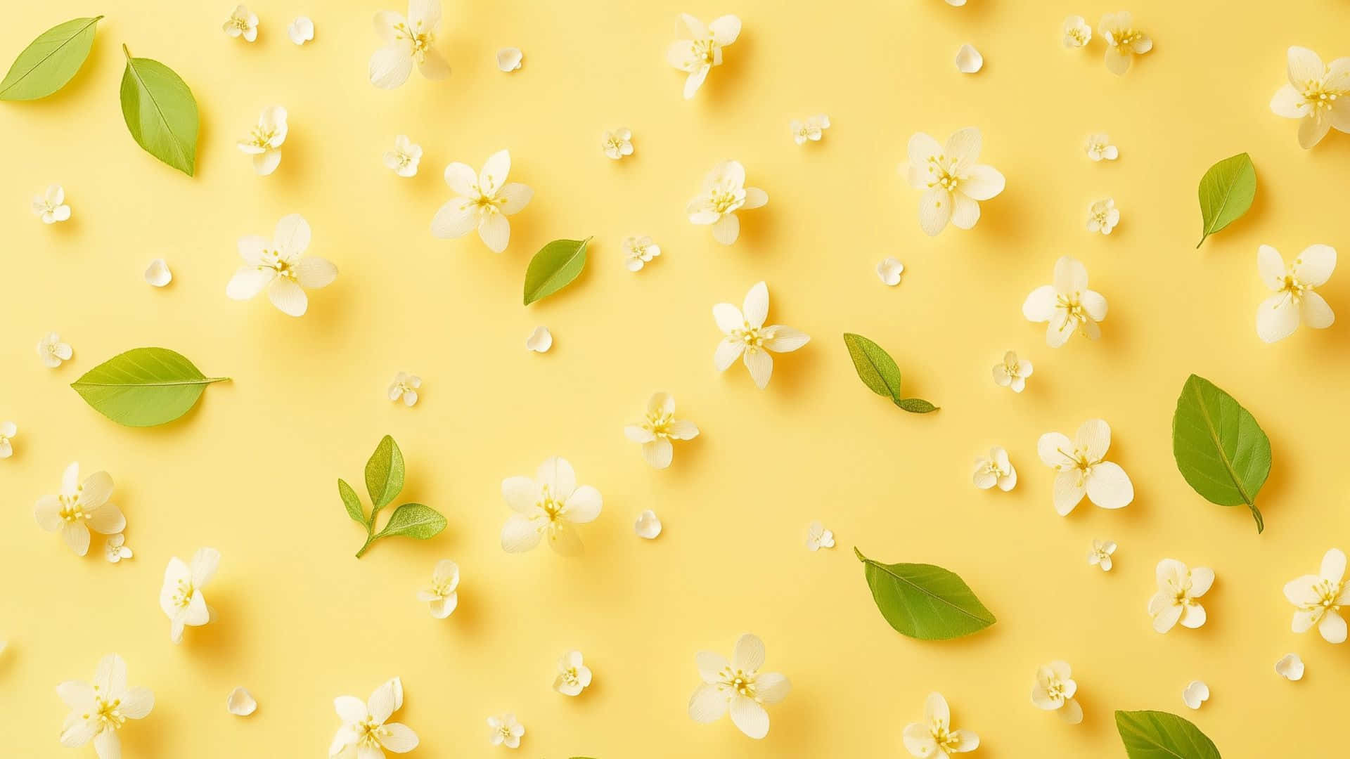 cute pastel spring flowers, white blossoms, green leaves, Full HD Desktop Wallpaper