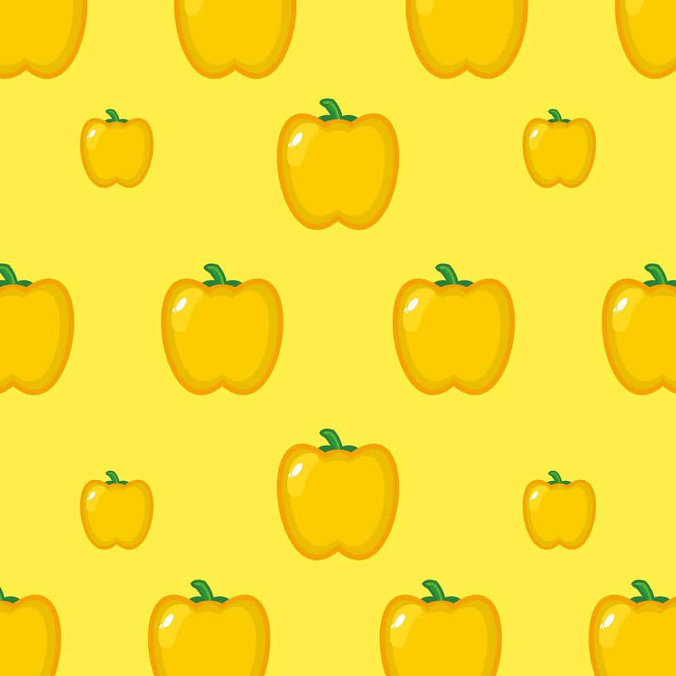 Cute Pastel Yellow Pepper Pattern, bright yellow bell peppers, green stems, SD Desktop Wallpaper