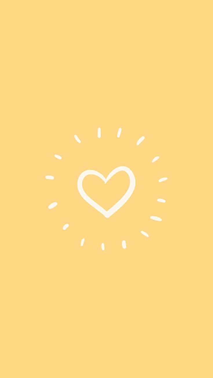 minimalist heart, pastel yellow, white outlined heart, HD Phone Wallpaper