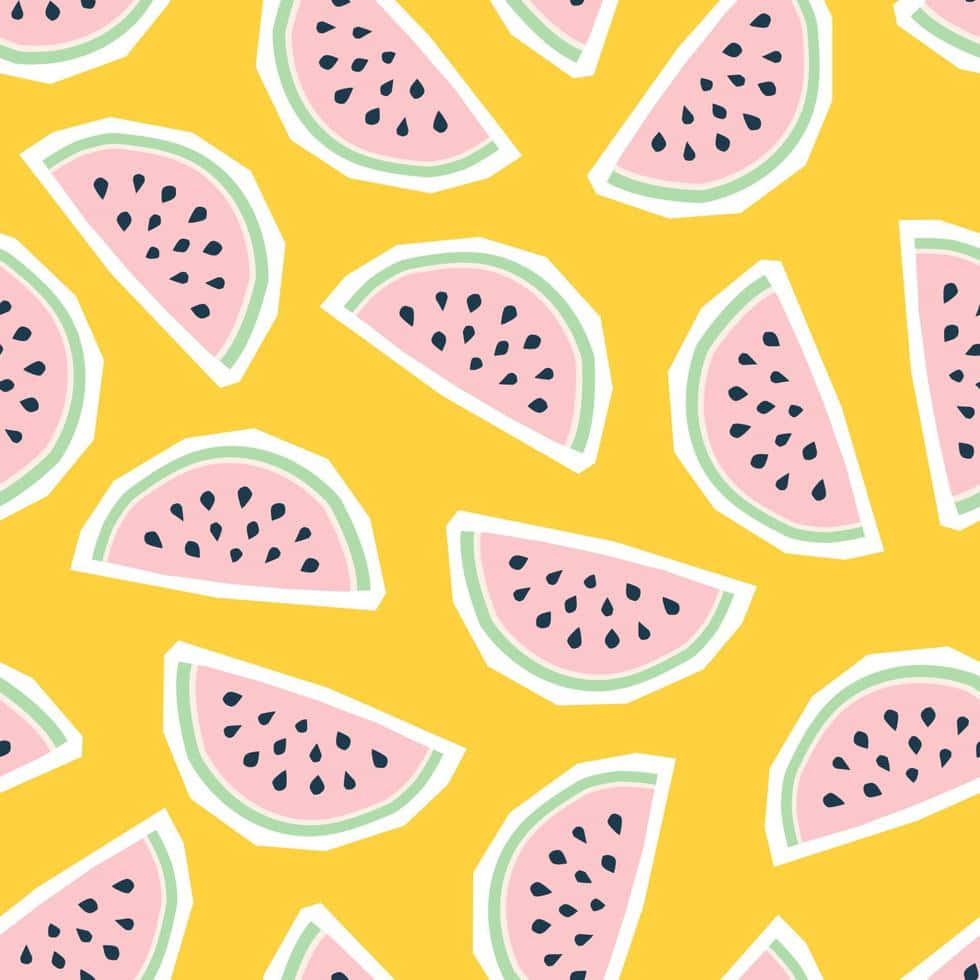 pastel yellow, watermelon slices, pink watermelon, SD Desktop Wallpaper