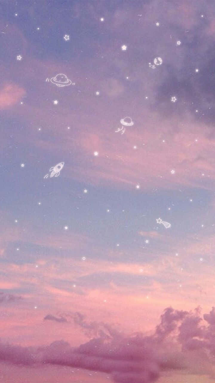 pastel sky, pink and purple clouds, white stars, HD Phone Wallpaper