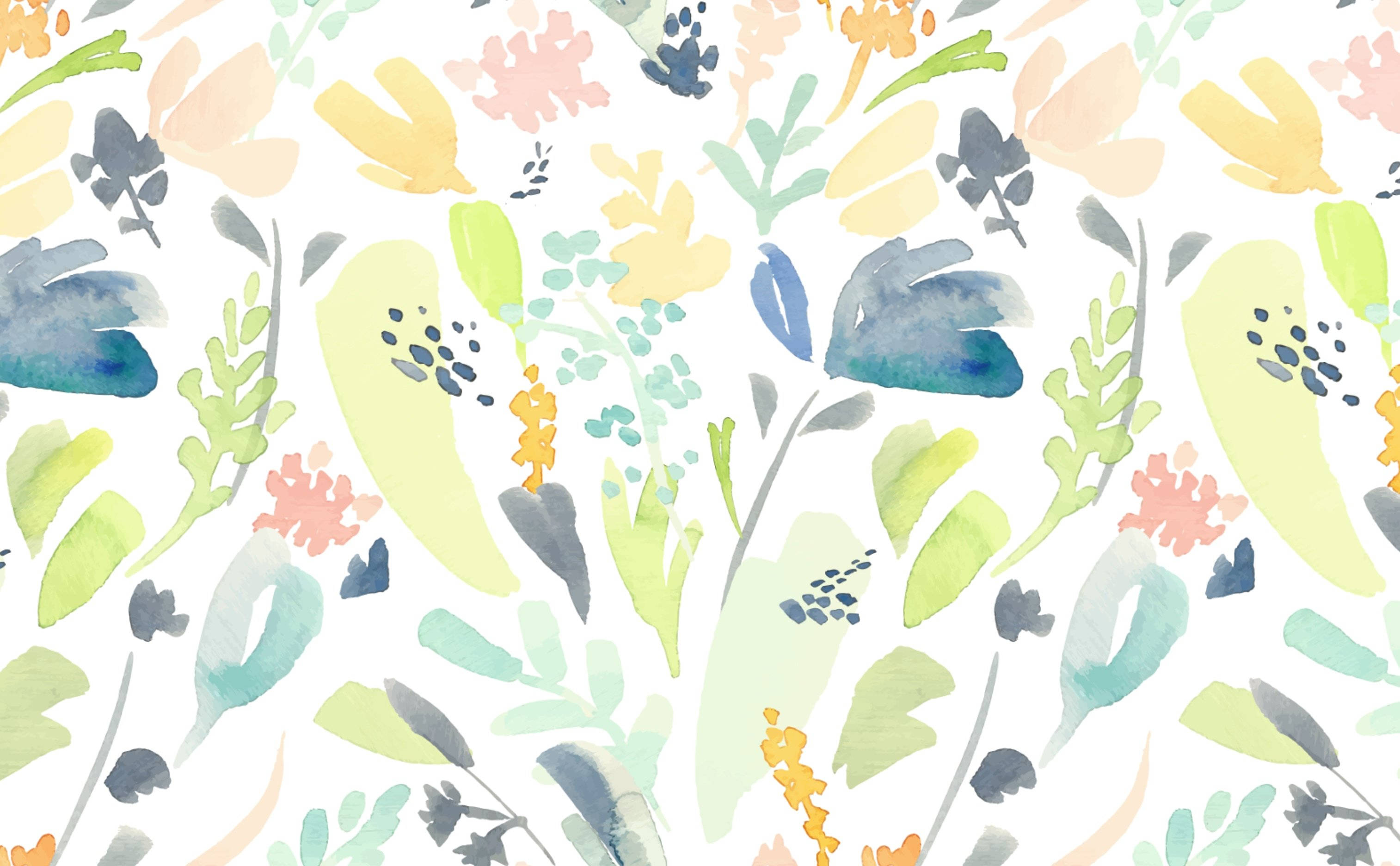 cute pastel, ferns, flowers, 2K Desktop Wallpaper