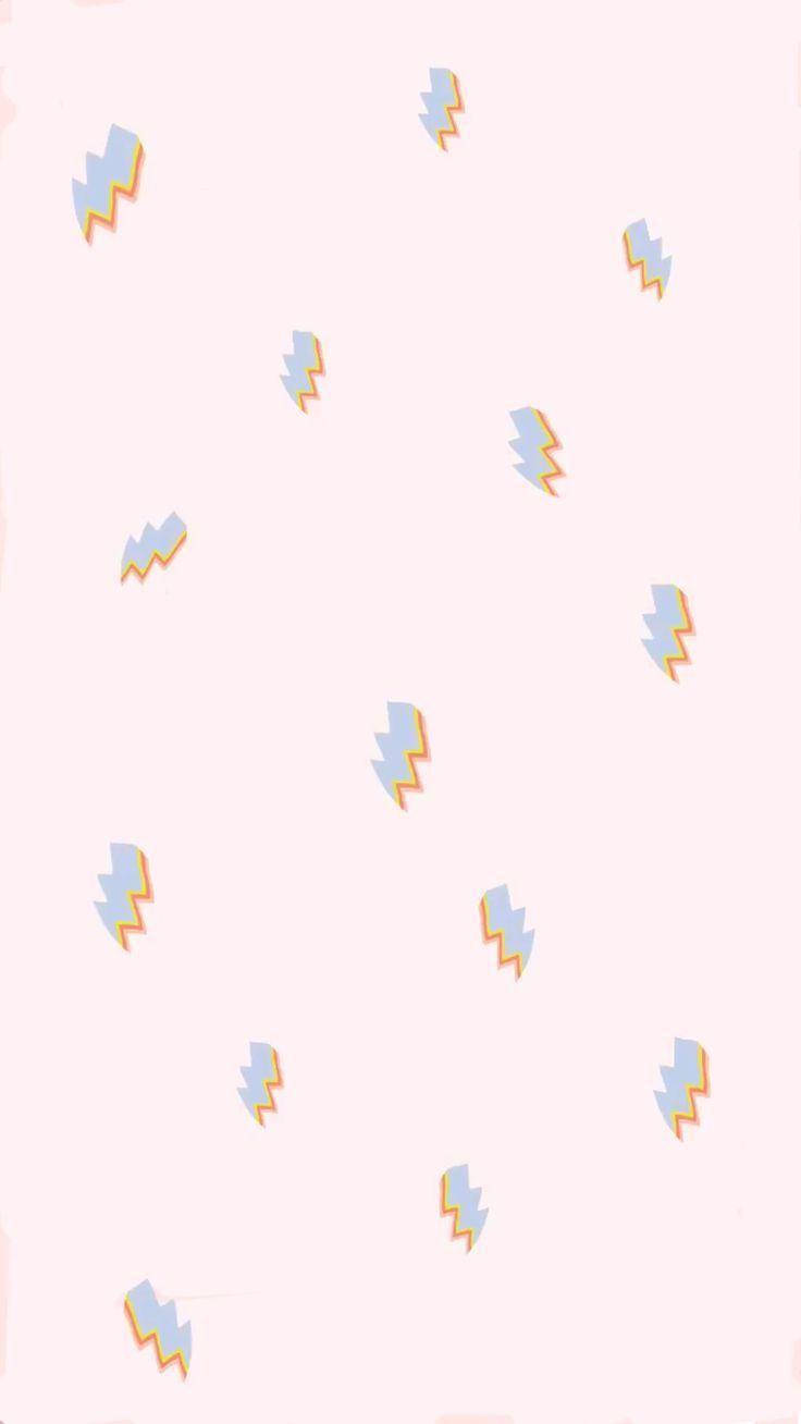 pastel pink background, stylized blue and yellow lightning bolt shapes, cute pastel lightning bolts, HD Phone Wallpaper
