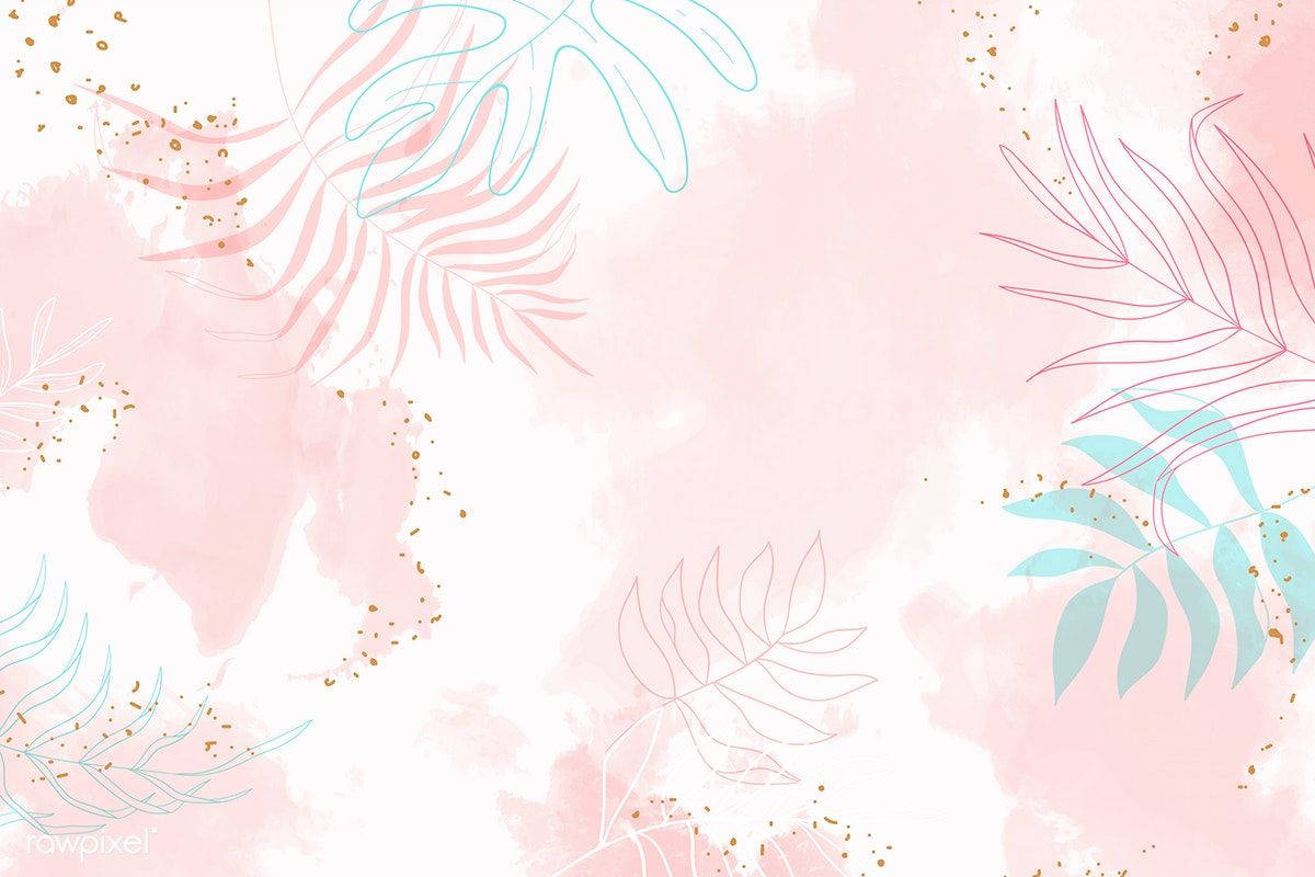 pastel pink, pastel blue, tropical leaves, SD Desktop Wallpaper