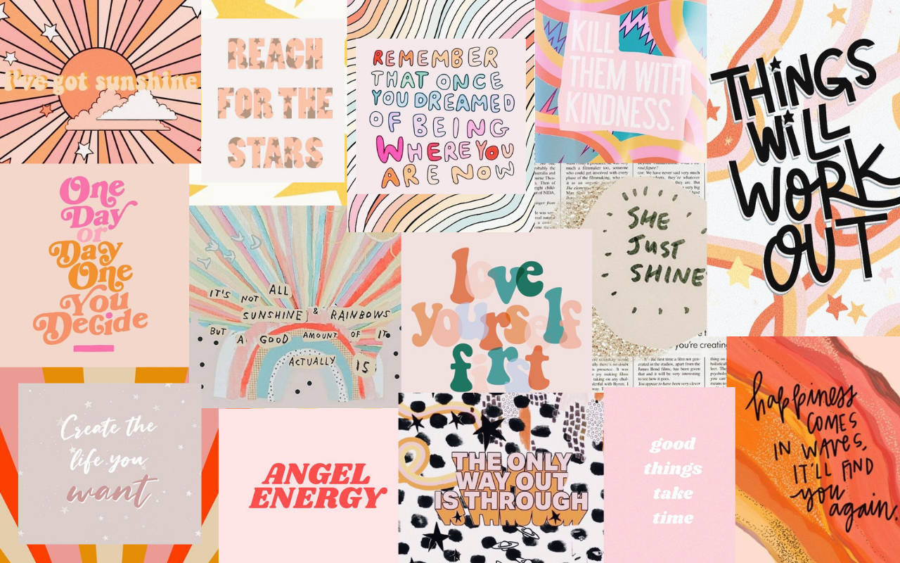 pastel mood board, vibrant collage, motivational quotes, HD Desktop Wallpaper
