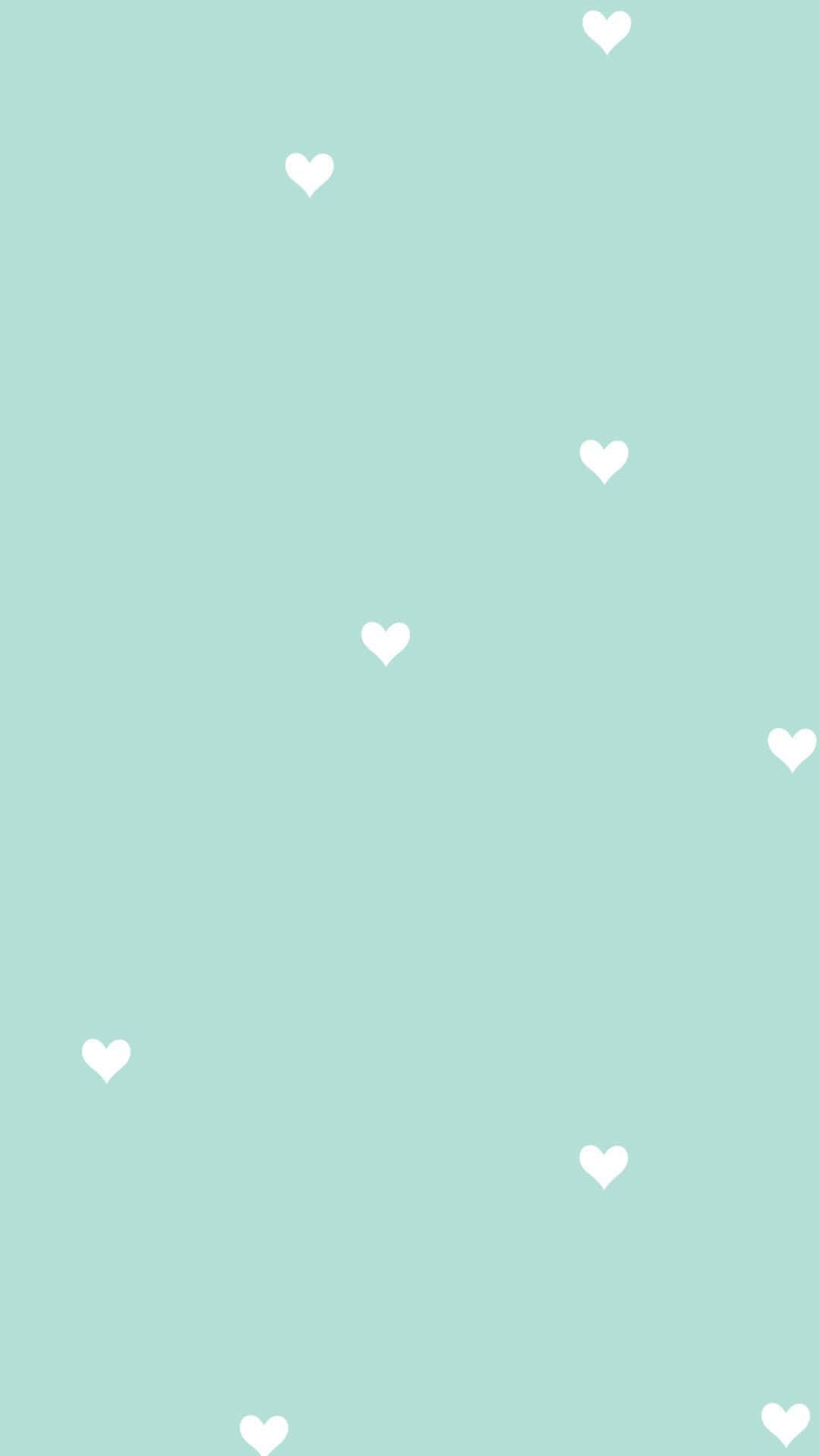 cute pastel green, soft mint green, white heart shapes, Full HD Phone Wallpaper