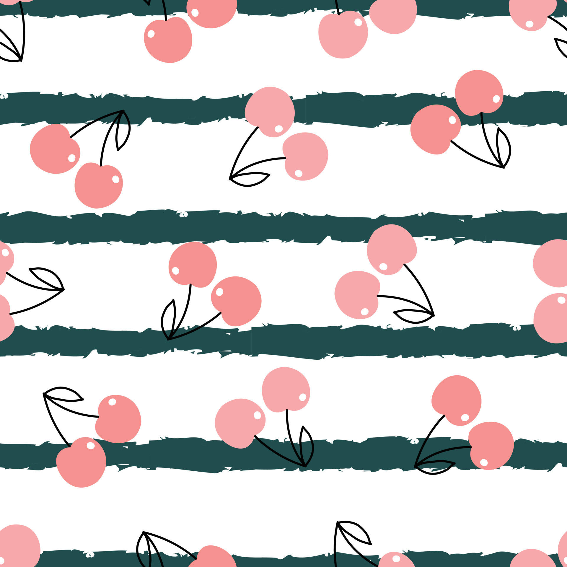 cute cherry aesthetic, pink cherry illustrations, black stems, Full HD Desktop Wallpaper