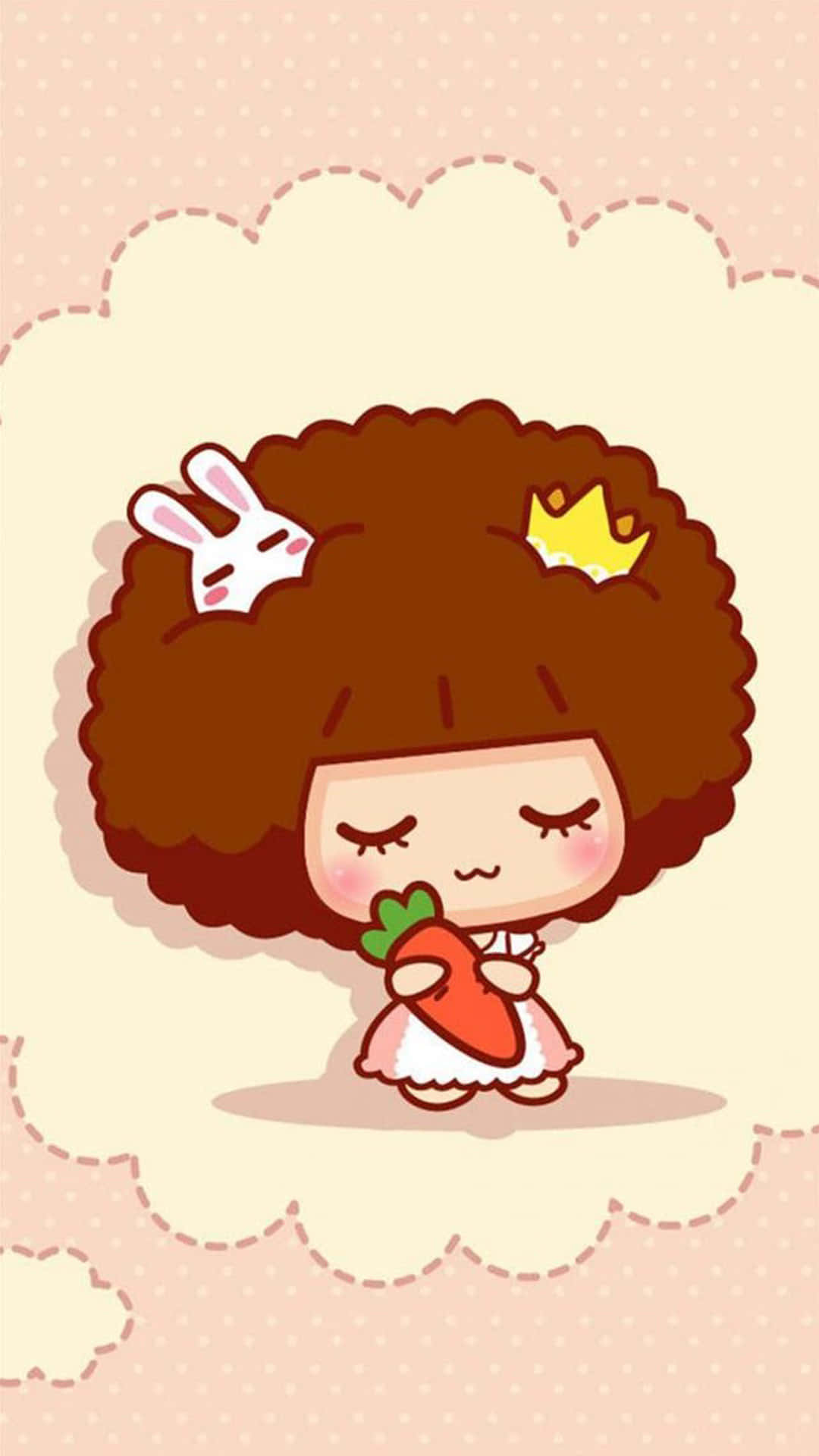 cute cartoon girl, big brown afro, carrot, Full HD Phone Wallpaper