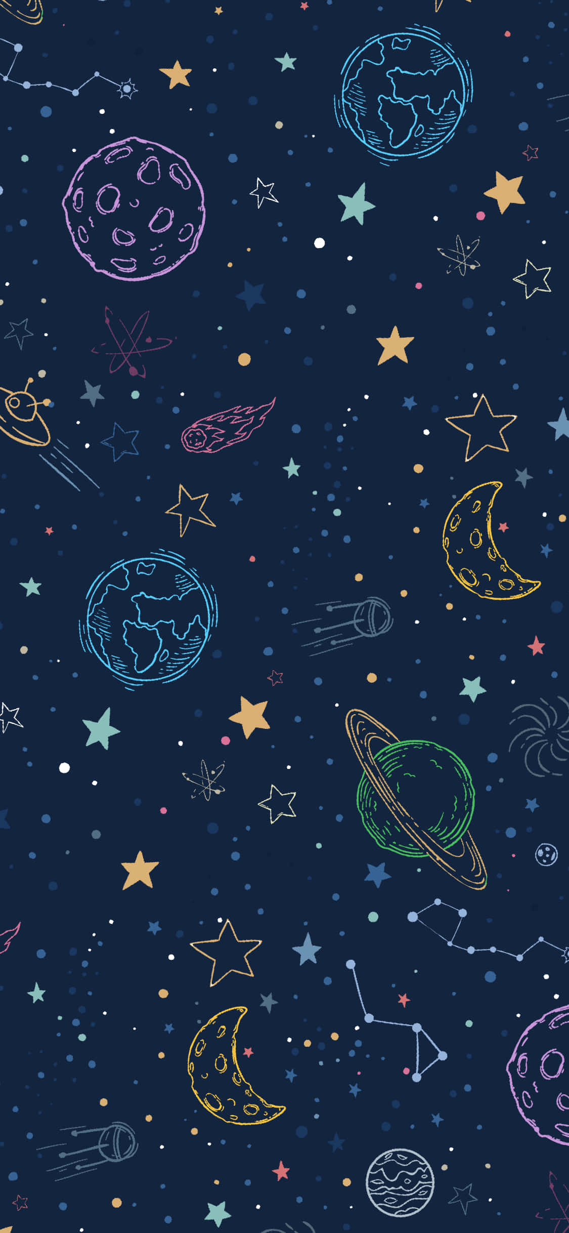 Cute Pattern iPhone, cosmic, hand-drawn planets, Full HD Phone Wallpaper