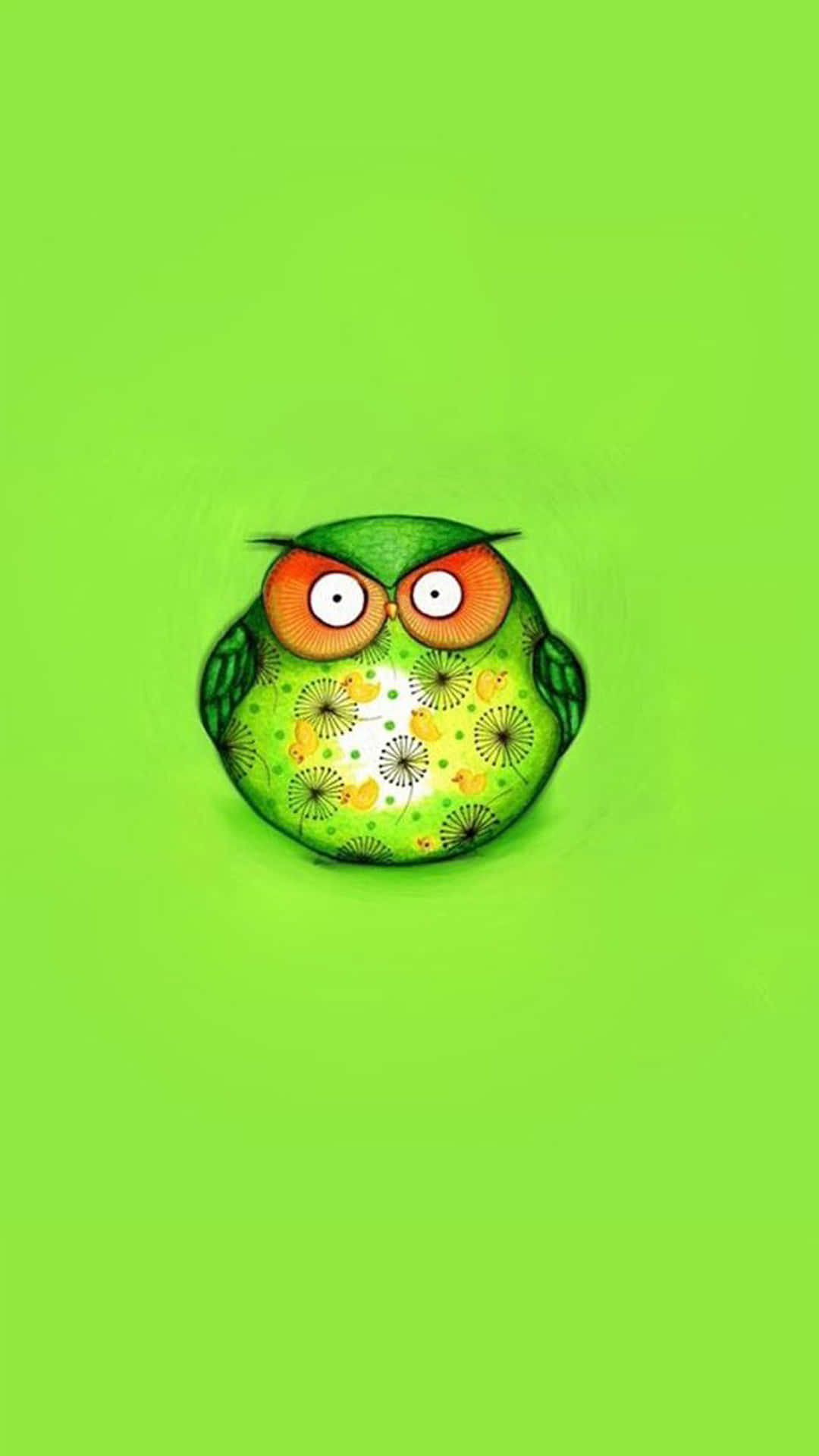 cartoon owl, orange eyes, dandelion patterns, Full HD Phone Wallpaper