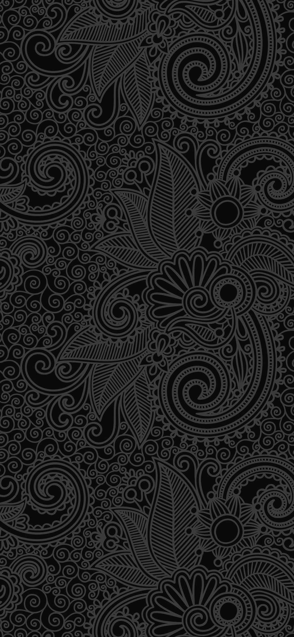 black and white paisley pattern, floral swirl pattern, line art, Full HD Phone Wallpaper
