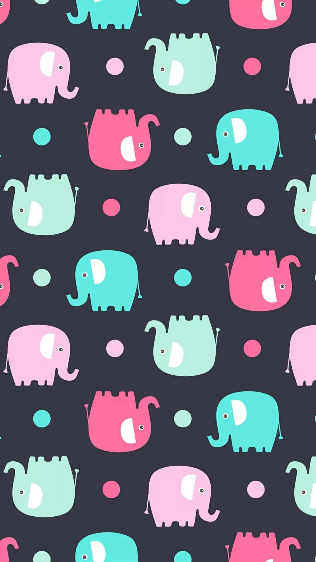 pink, teal, cartoon elephants, Full HD Phone Wallpaper