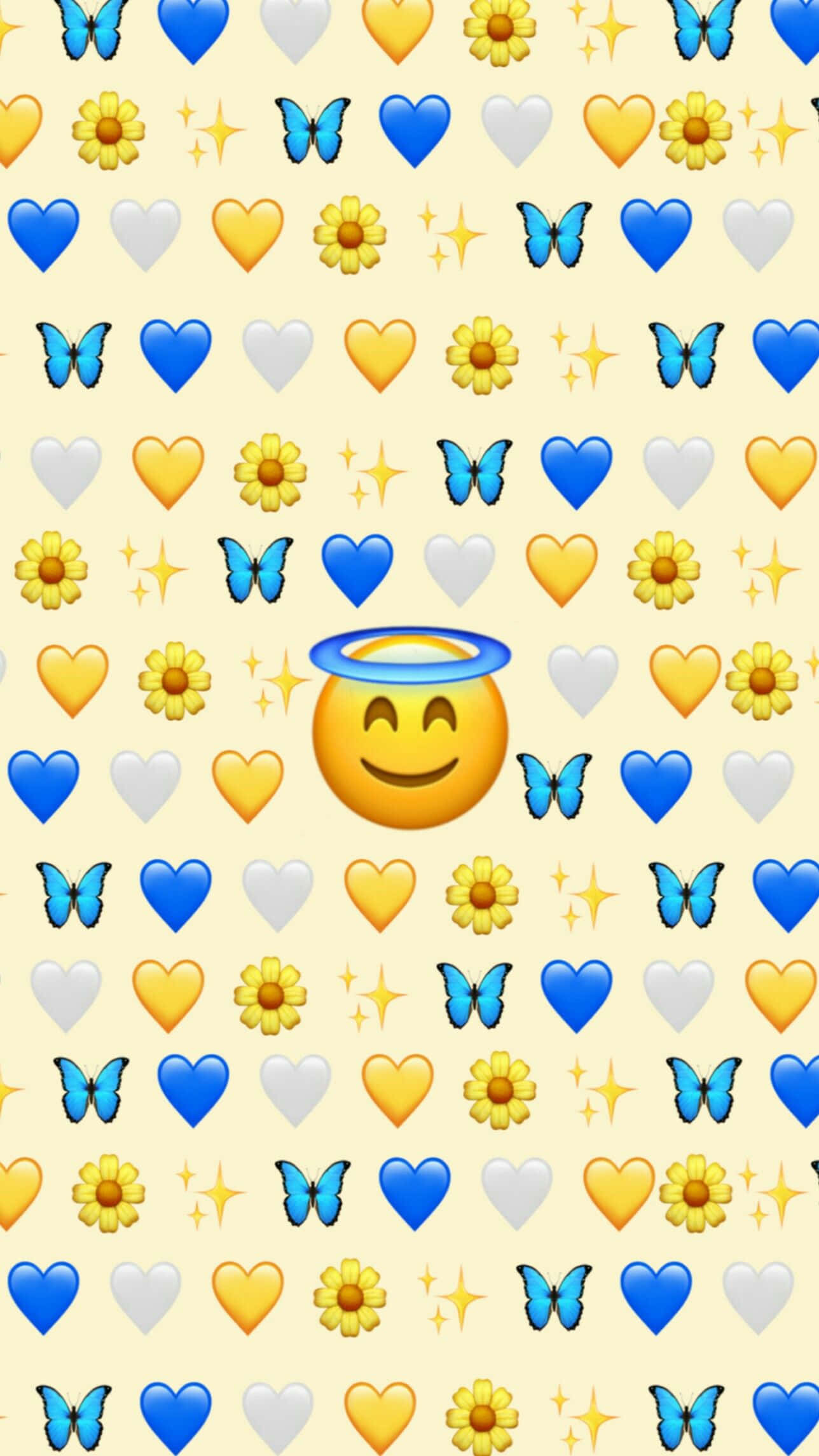 cheerful angel emoji, hearts, sunflowers, Full HD Phone Wallpaper