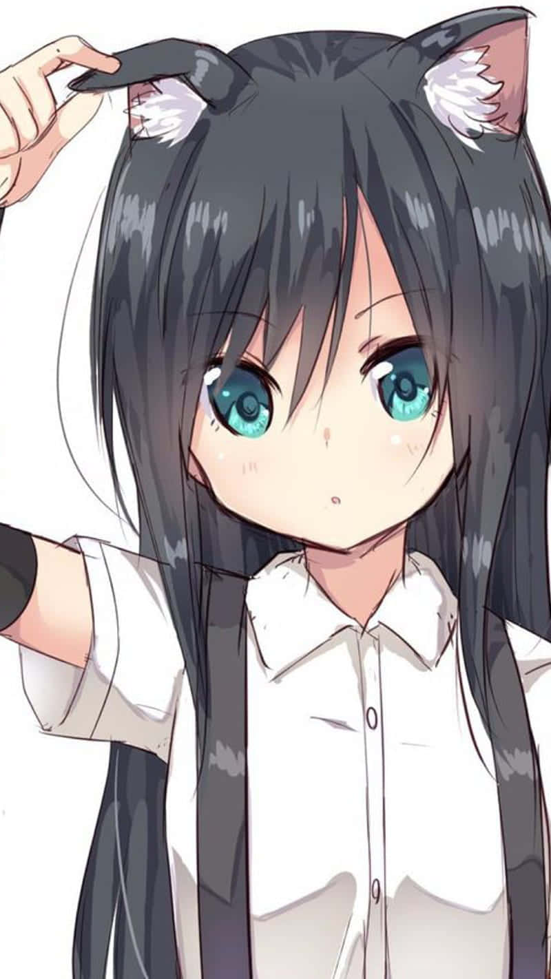 cat girl, black cat ears, bright blue eyes, HD Phone Wallpaper