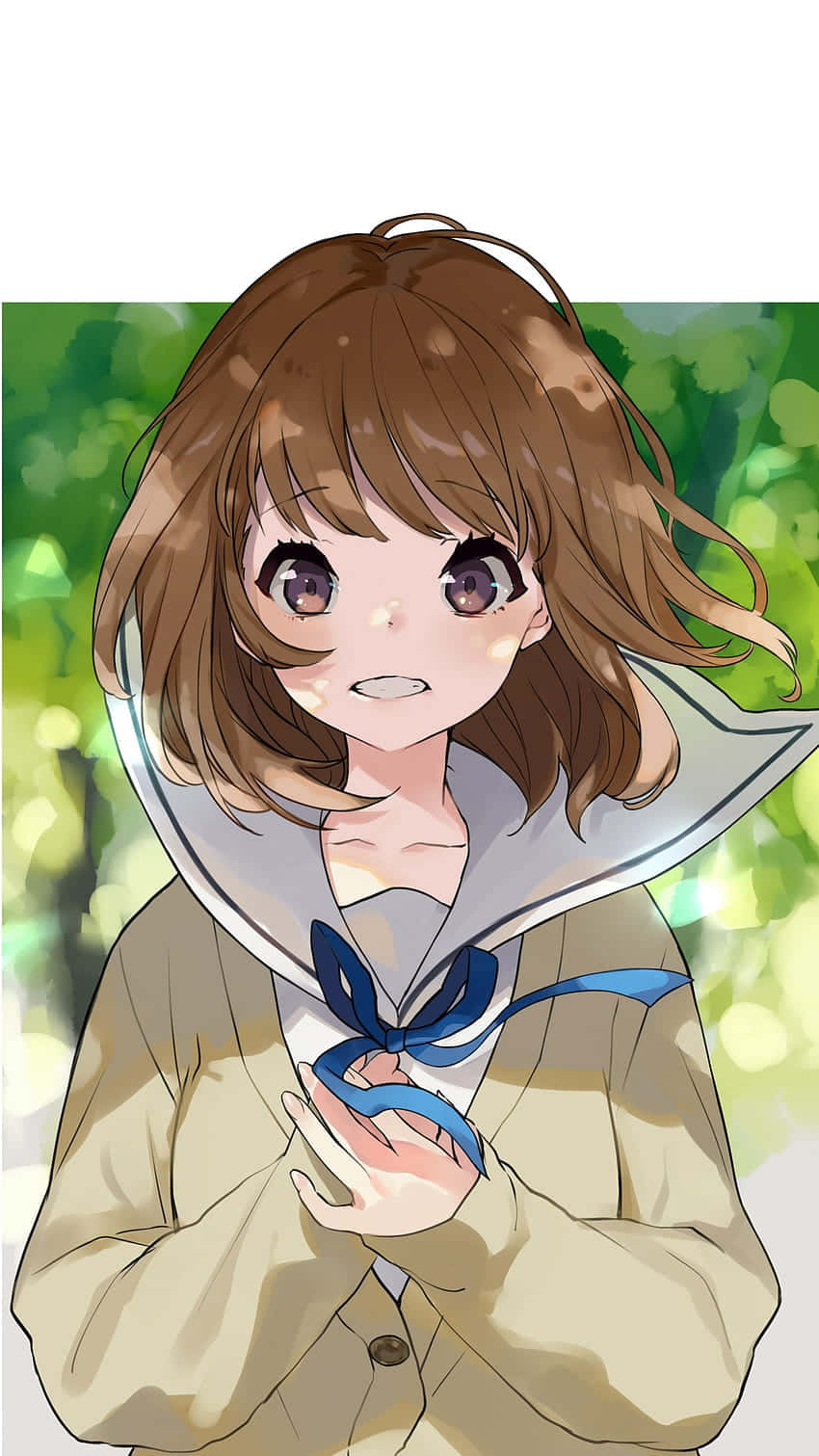 anime girl, brown hair, purple eyes, HD Phone Wallpaper