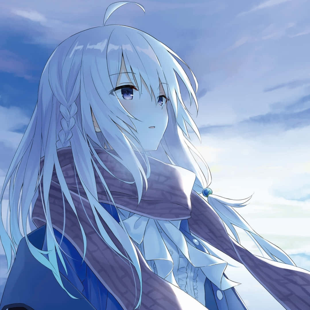 anime girl, long silver hair, blue eyes, SD Desktop Wallpaper
