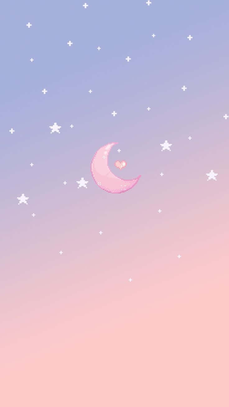 pink crescent moon, heart, pastel gradient sky, HD Phone Wallpaper