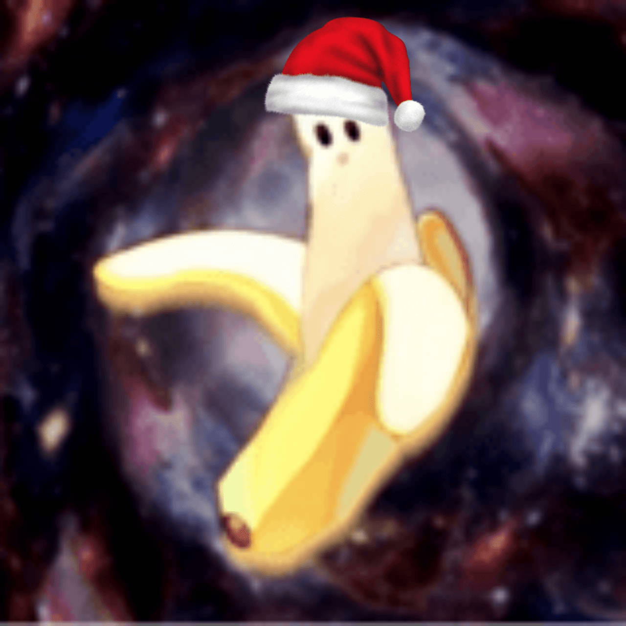 Santa hat, cosmic nebula backdrop, cartoon banana, HD Desktop Wallpaper