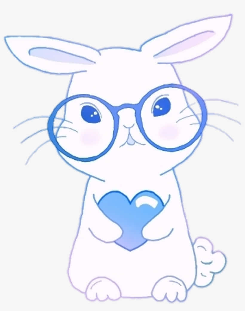 cute bunny, white cartoon rabbit, blue glasses, SD Phone Wallpaper