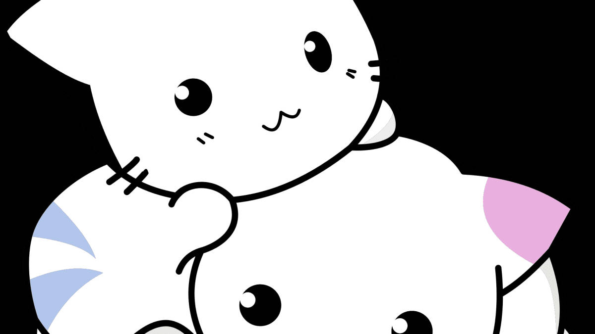 white cartoon cat, big eyes, pink ears, SD Desktop Wallpaper