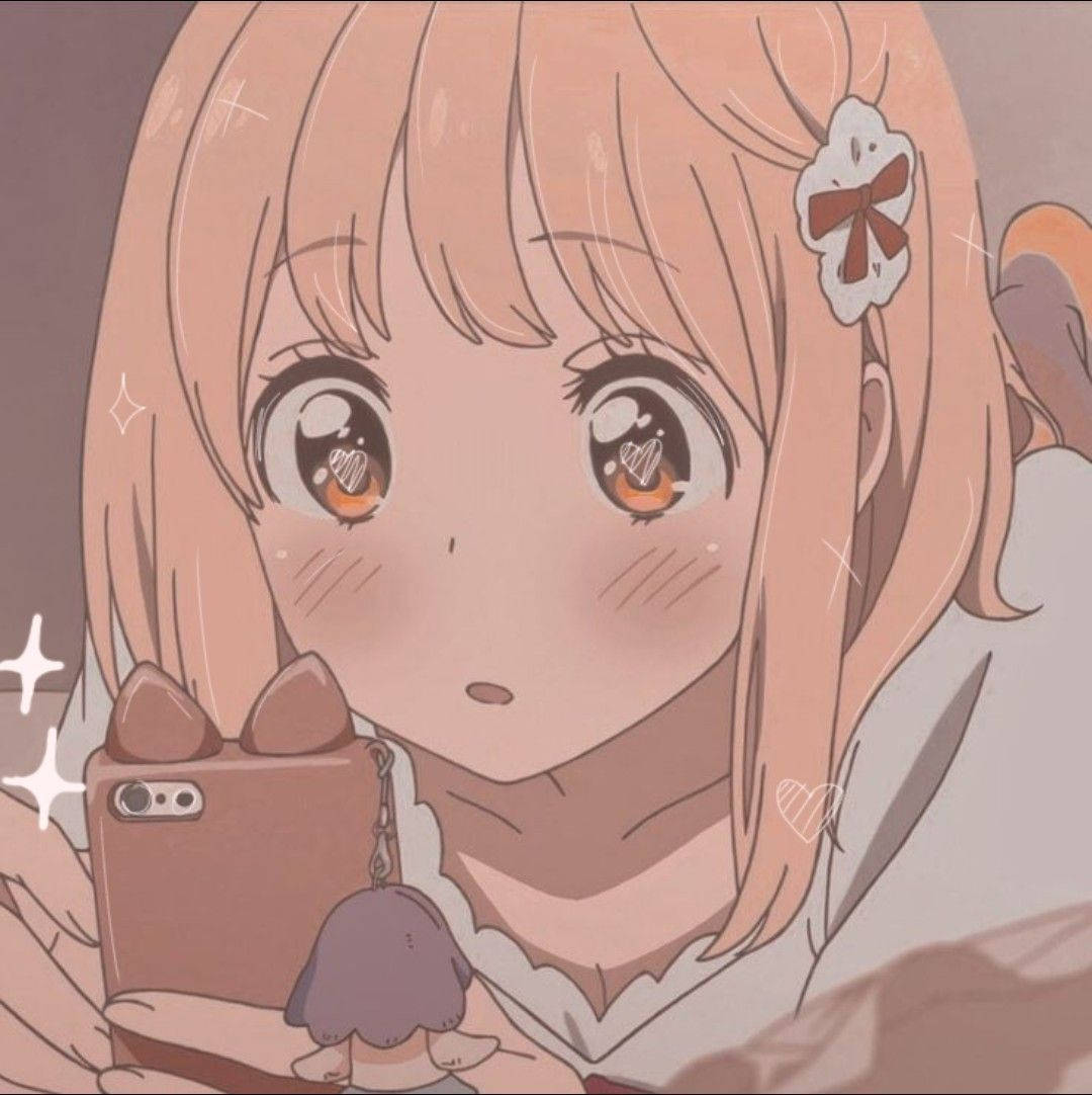 anime girl, peach hair, heart-shaped eyes, SD Phone Wallpaper