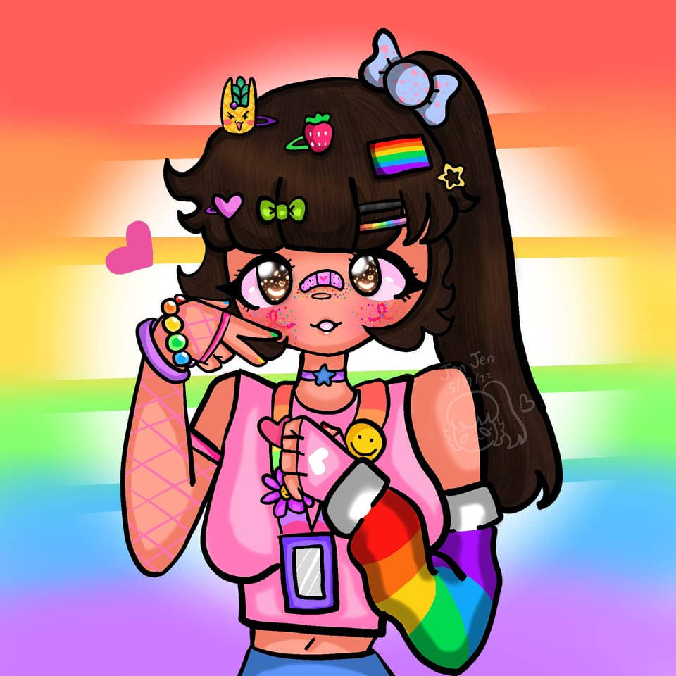 Rainbow Girl, rainbow hair accessories, colorful outfit, SD Desktop Wallpaper