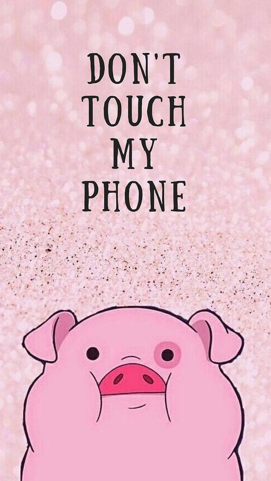 cute pig, DON'T TOUCH MY PHONE, glittery pink background, Full HD Phone Wallpaper