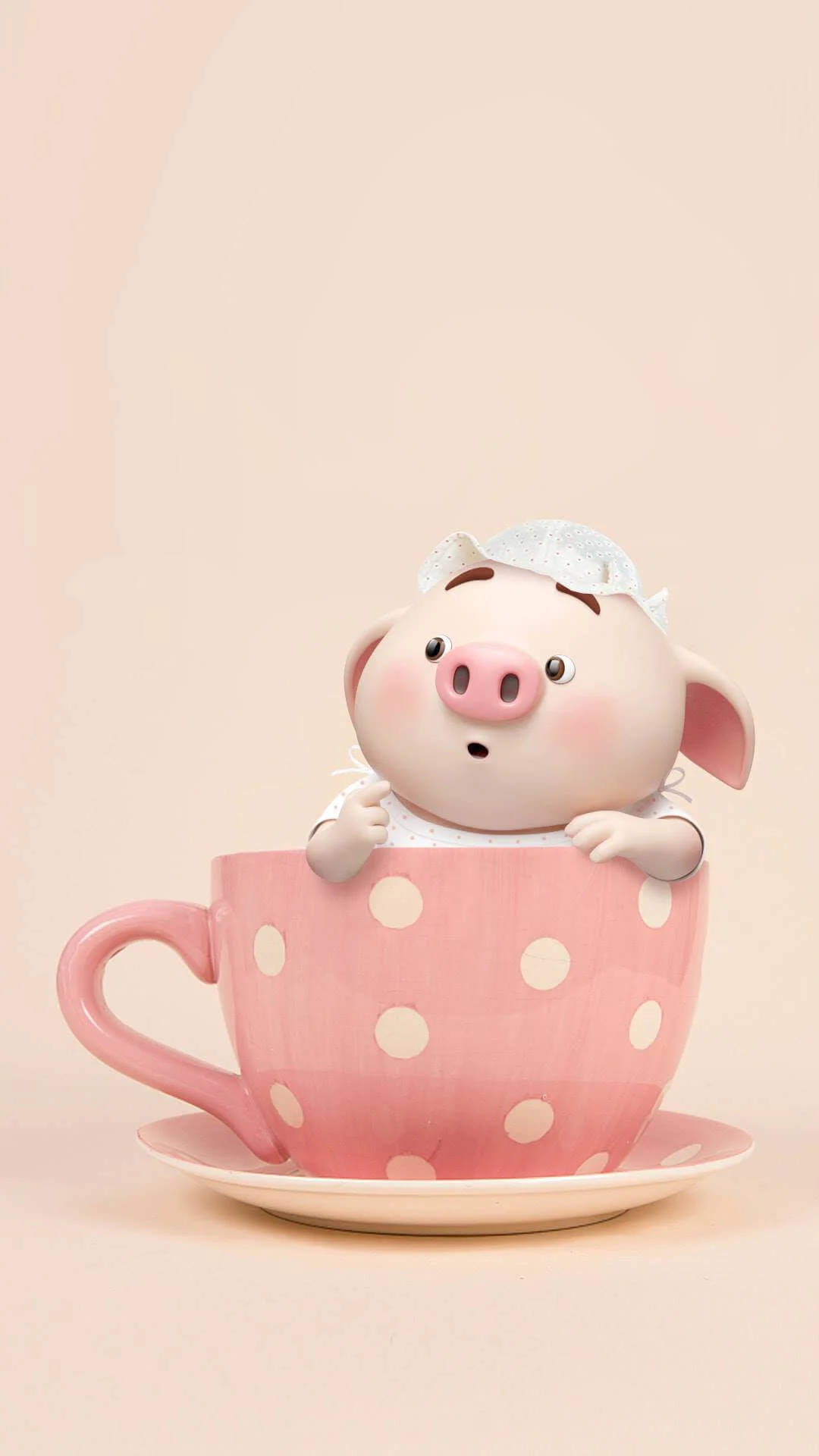 cute pig, pink piglet, white bonnet, Full HD Phone Wallpaper