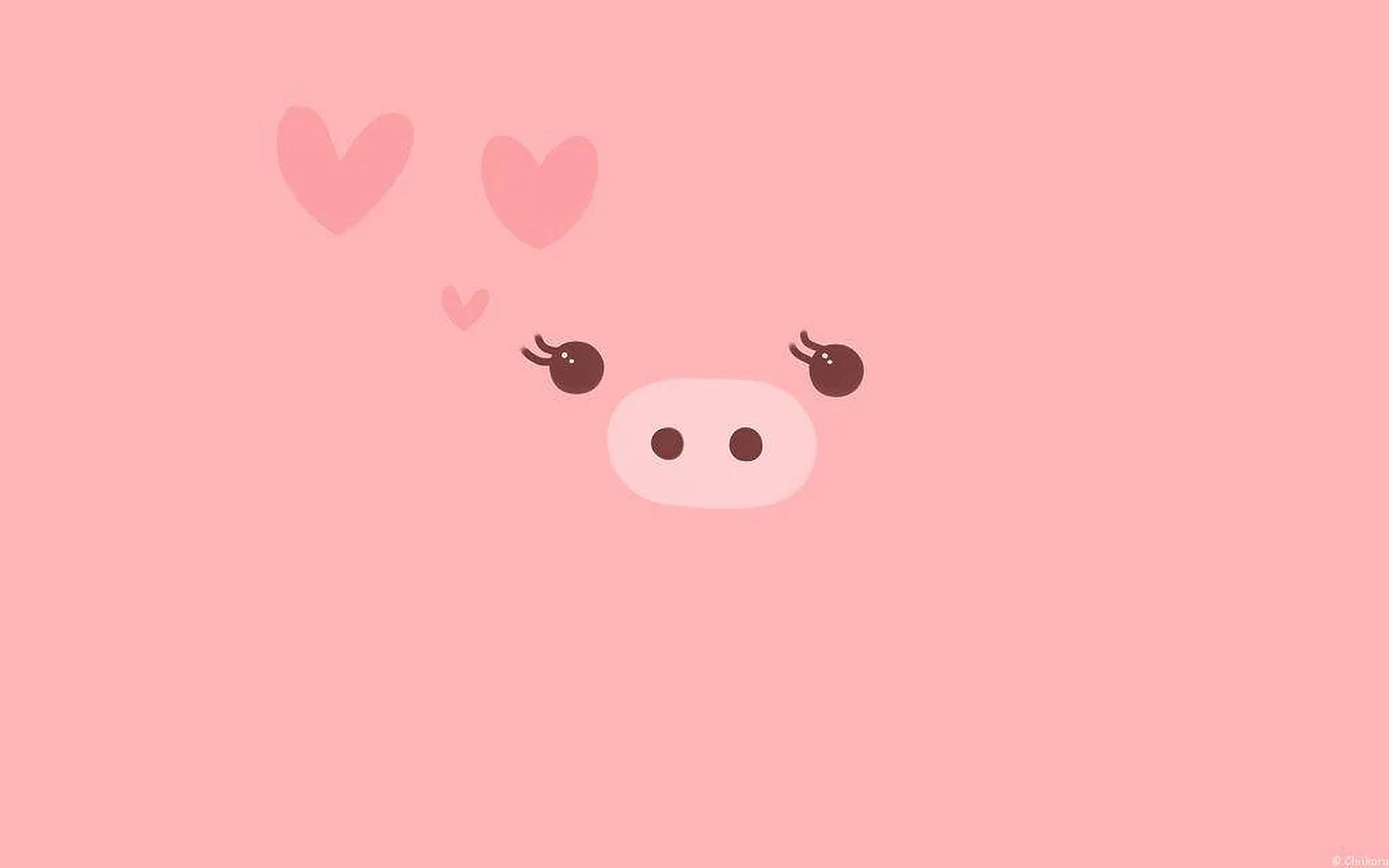 cute pig, pink hearts, solid pink background, Full HD Desktop Wallpaper