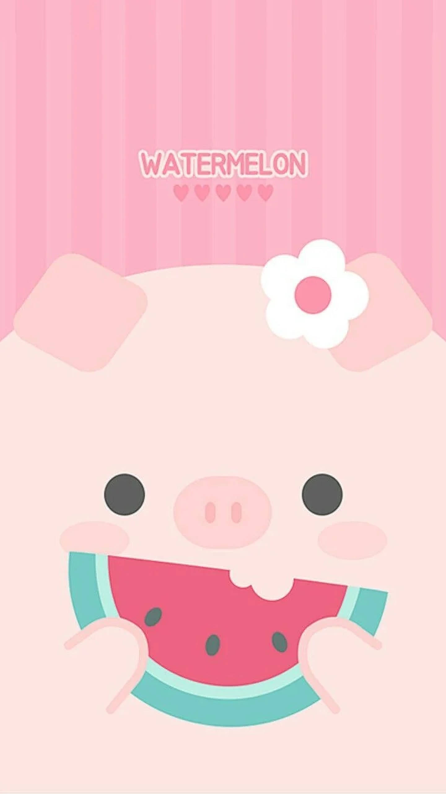 cute pig, pink cartoon pig, white flower, 2K Phone Wallpaper