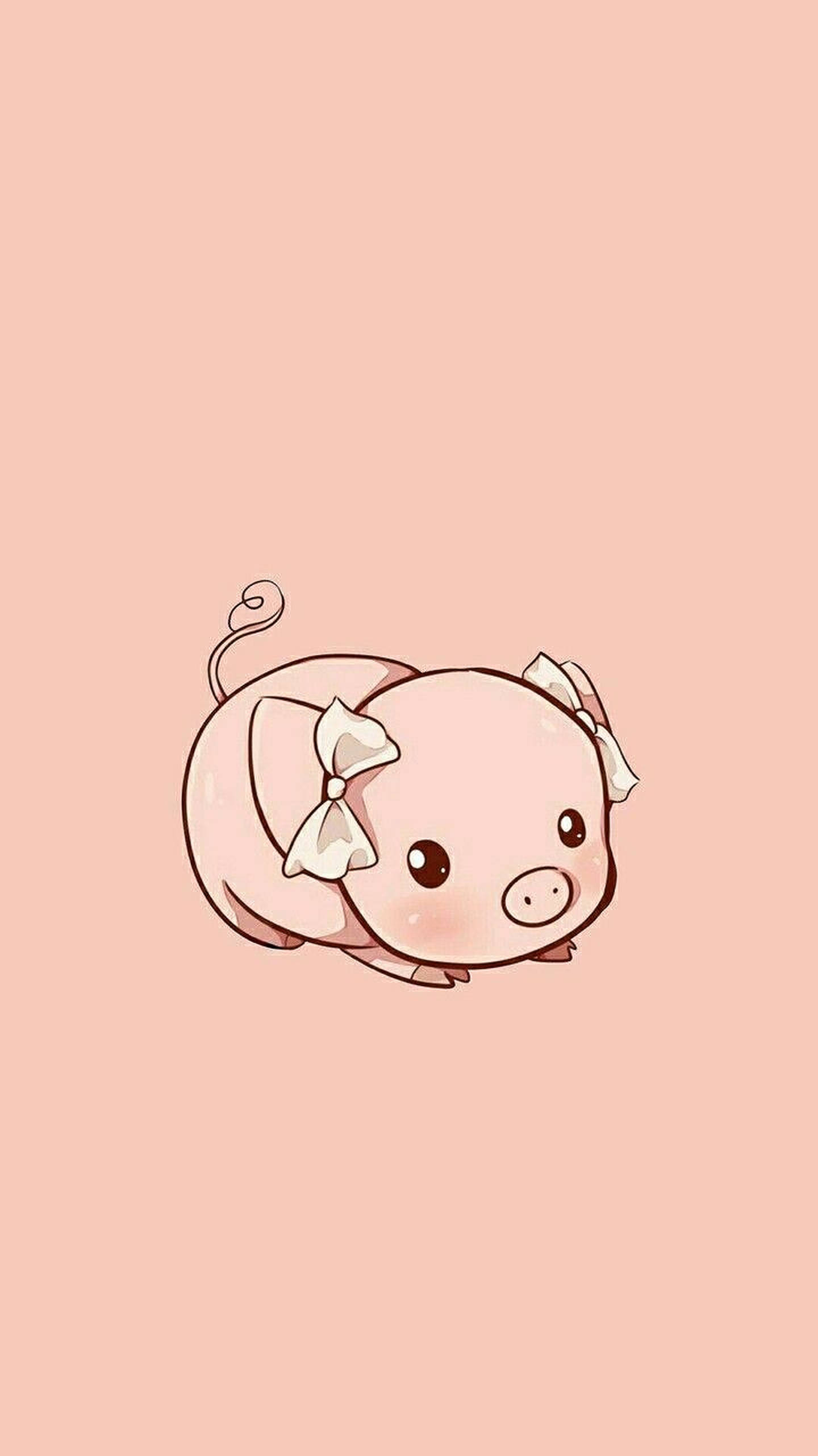 cute pig, pink bow, cartoon piglet, 2K Phone Wallpaper