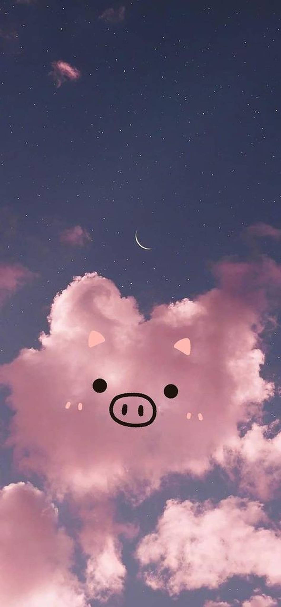 Cute Pig, fluffy pink cloud, starry night sky, Full HD Phone Wallpaper
