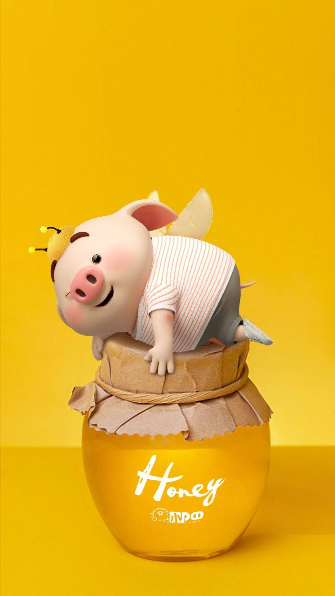 cute pig, bee hat, honey jar, Full HD Phone Wallpaper