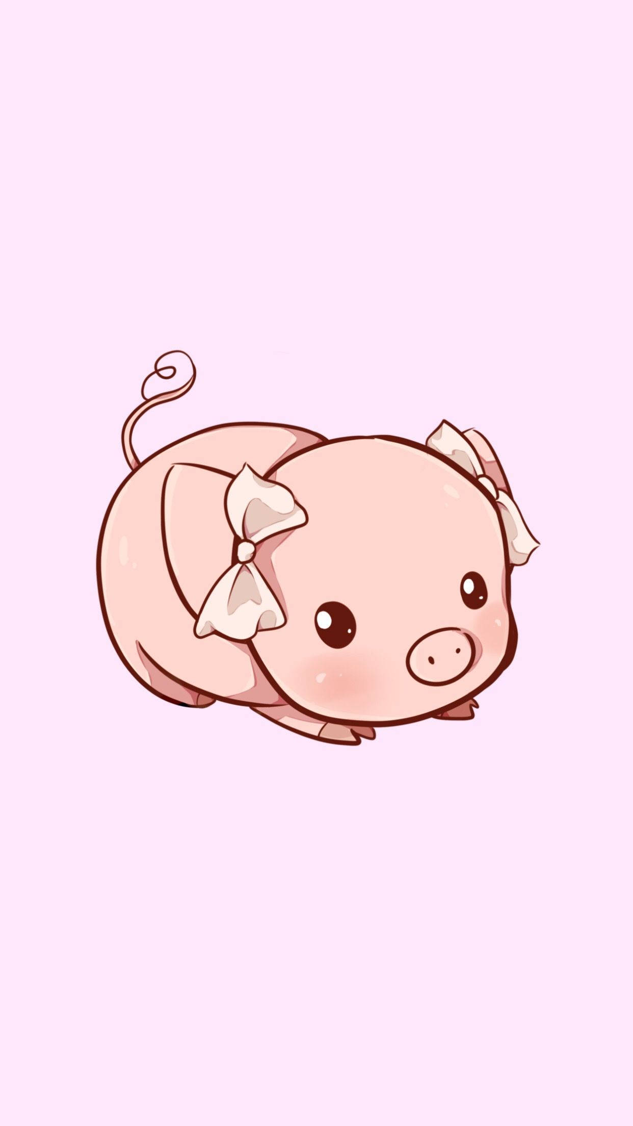 cute pig, pink bow, lavender background, Full HD Phone Wallpaper