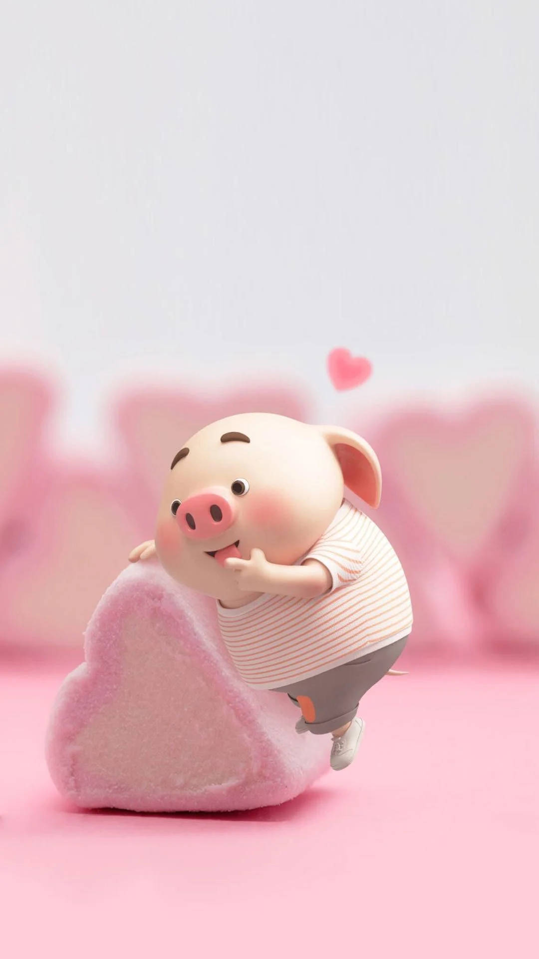 cute pig, striped shirt, fluffy pink heart, Full HD Phone Wallpaper